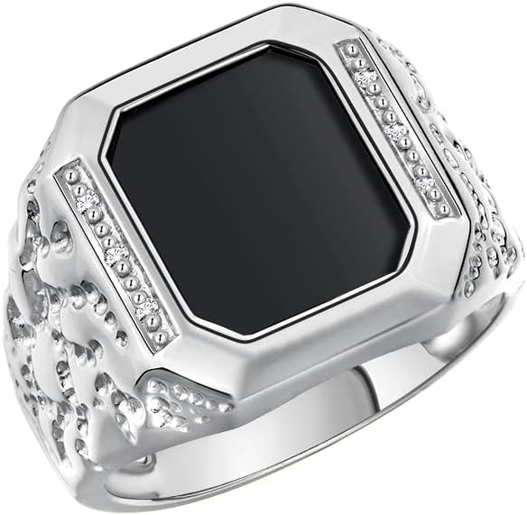 Rylos Men's Rings With Diamonds and Black Onyx, Tiger Eye, Blue, Green, or Red Quartz Set in Designer Nugget Style - Unique Sterling Silver Rings for Men, Sizes 8-13