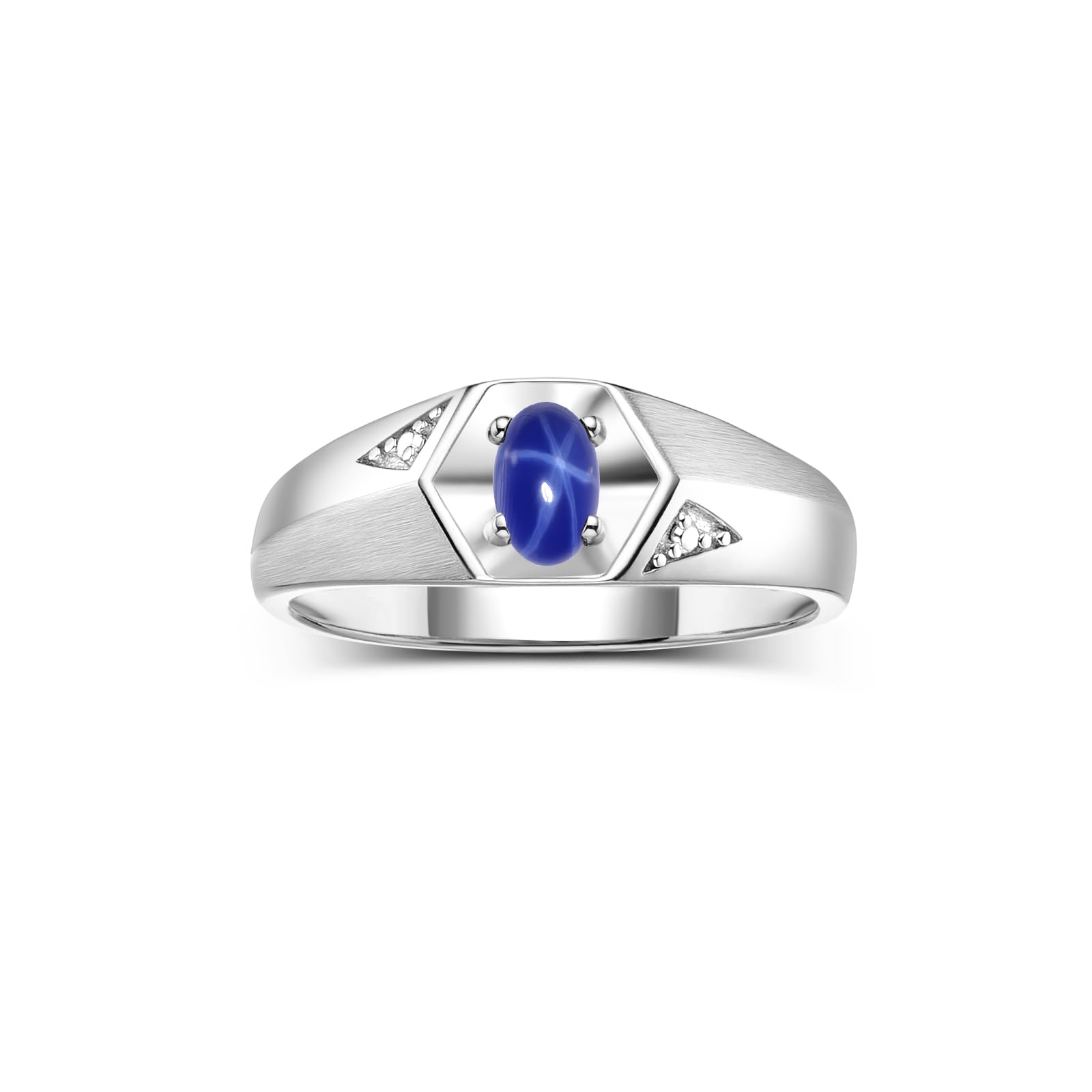 Rylos Men's Sterling Silver Classic 6X4MM Oval Gemstone & Diamond Ring - Birthstone Elegance, Sizes 8-13