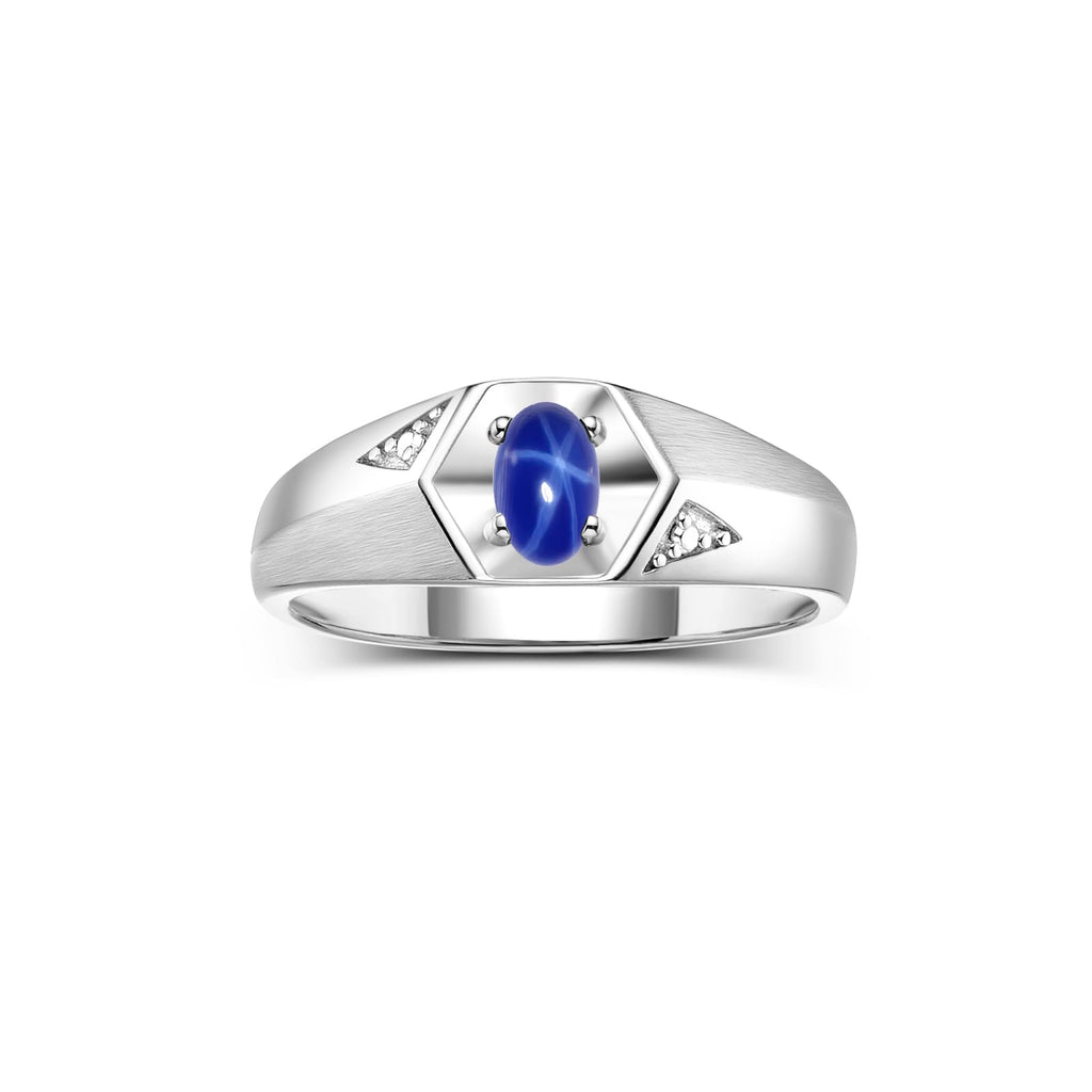 Rylos Men's Sterling Silver Classic 6X4MM Oval Gemstone & Diamond Ring - Birthstone Elegance, Sizes 8-13