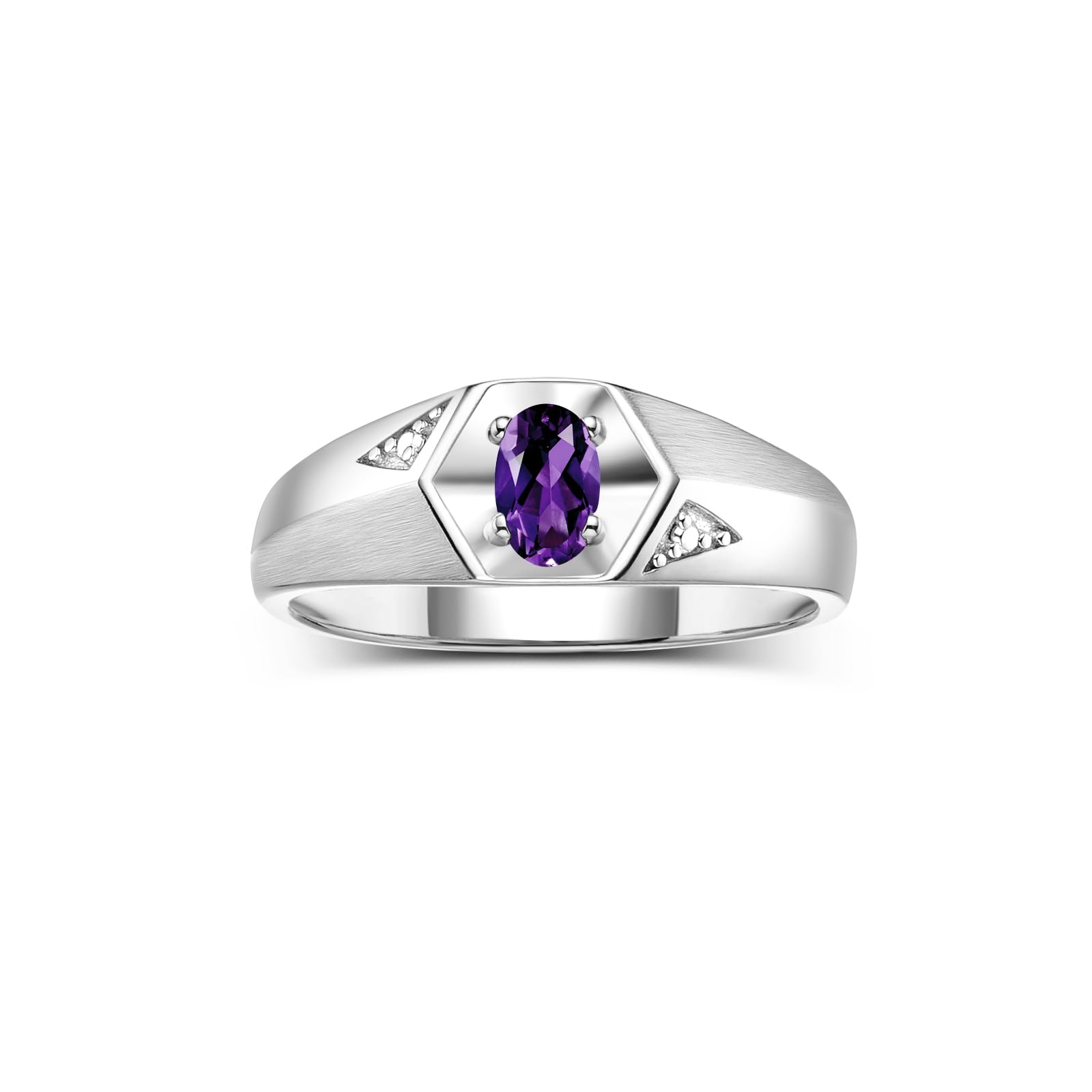 Rylos Men's Sterling Silver Classic 6X4MM Oval Gemstone & Diamond Ring - Birthstone Elegance, Sizes 8-13