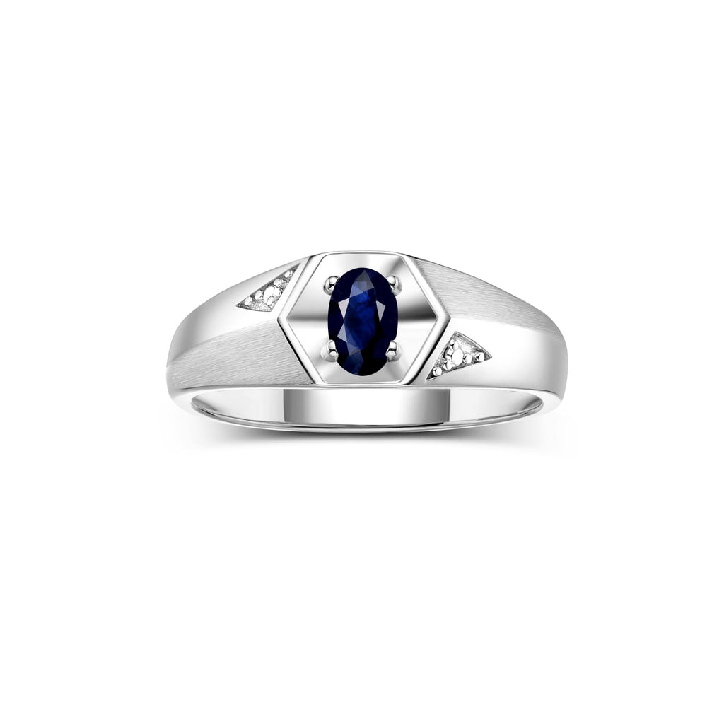 Rylos Men's Sterling Silver Classic 6X4MM Oval Gemstone & Diamond Ring - Birthstone Elegance, Sizes 8-13