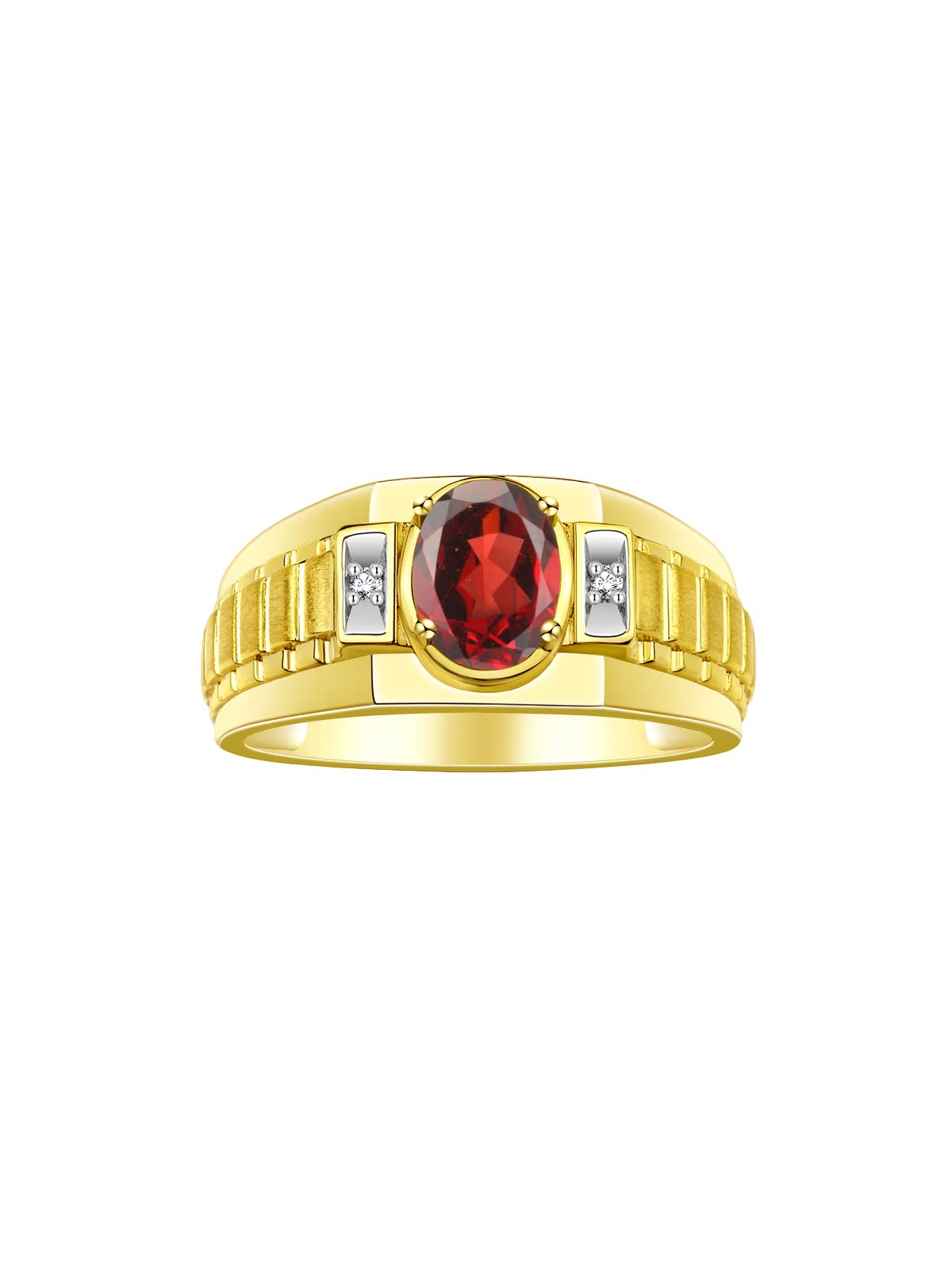 Rylos Men's Yellow Gold Plated Silver Designer Rings - Classic Style with 8x6MM Oval Gemstone & Diamond Accents - Birthstone Rings in Sizes 8-13