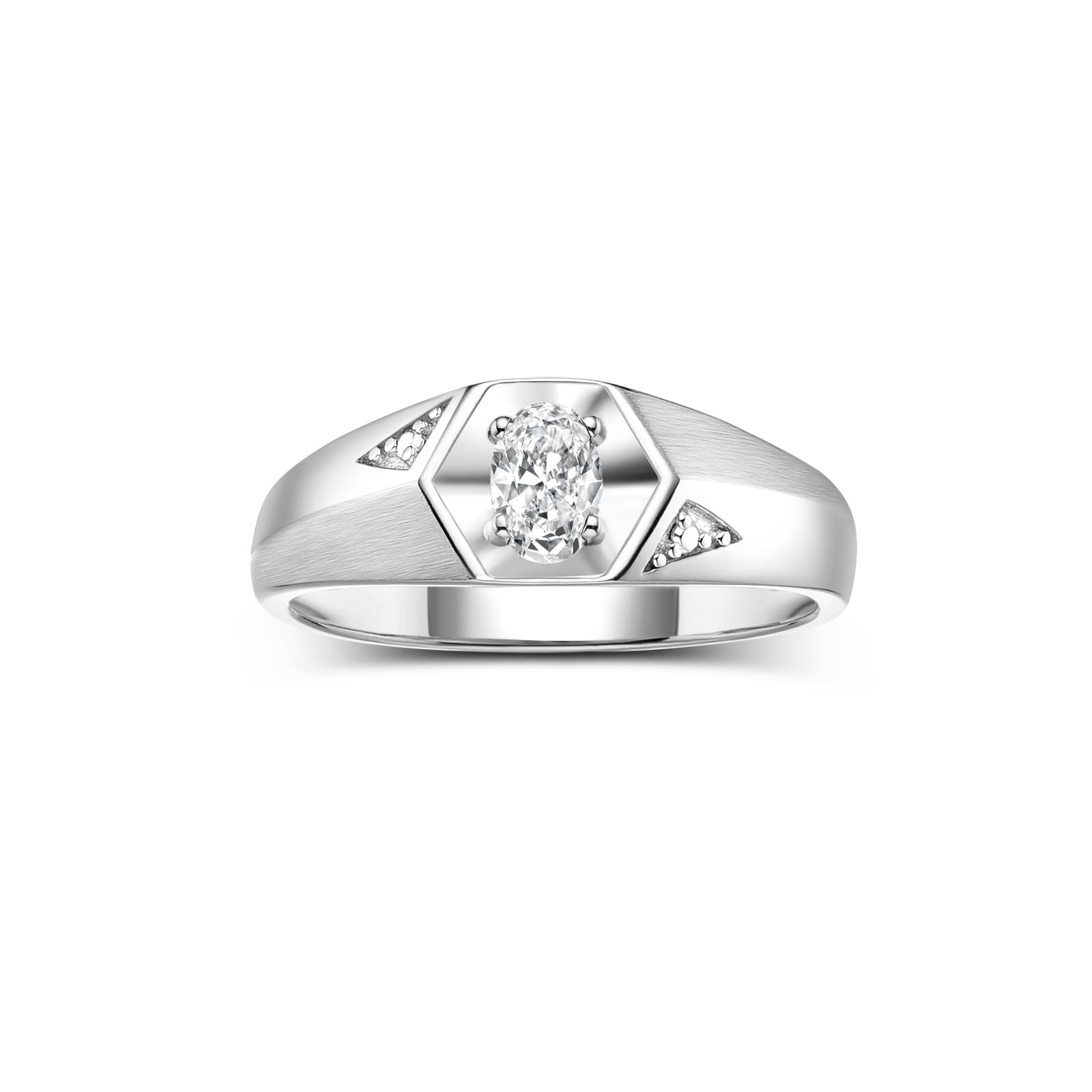 Rylos Men's Sterling Silver Classic 6X4MM Oval Gemstone & Diamond Ring - Birthstone Elegance, Sizes 8-13