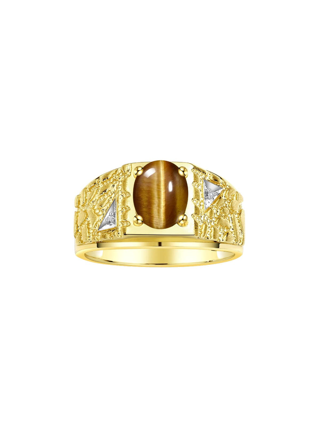 Rylos Men's Rings Designer Nugget Ring: Oval 9X7MM Gemstone & Sparkling Diamonds - Color Stone Birthstone Rings for Men, Yellow Gold Plated Silver Rings in Sizes 8-13. Mens Jewelry