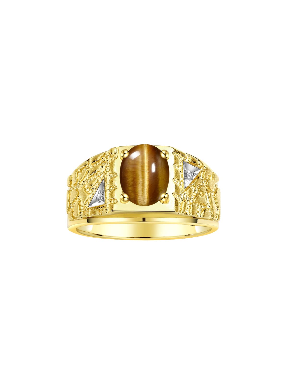 Rylos Men's Rings Designer Nugget Ring: Oval 9X7MM Gemstone & Sparkling Diamonds - Color Stone Birthstone Rings for Men, Yellow Gold Plated Silver Rings in Sizes 8-13. Mens Jewelry