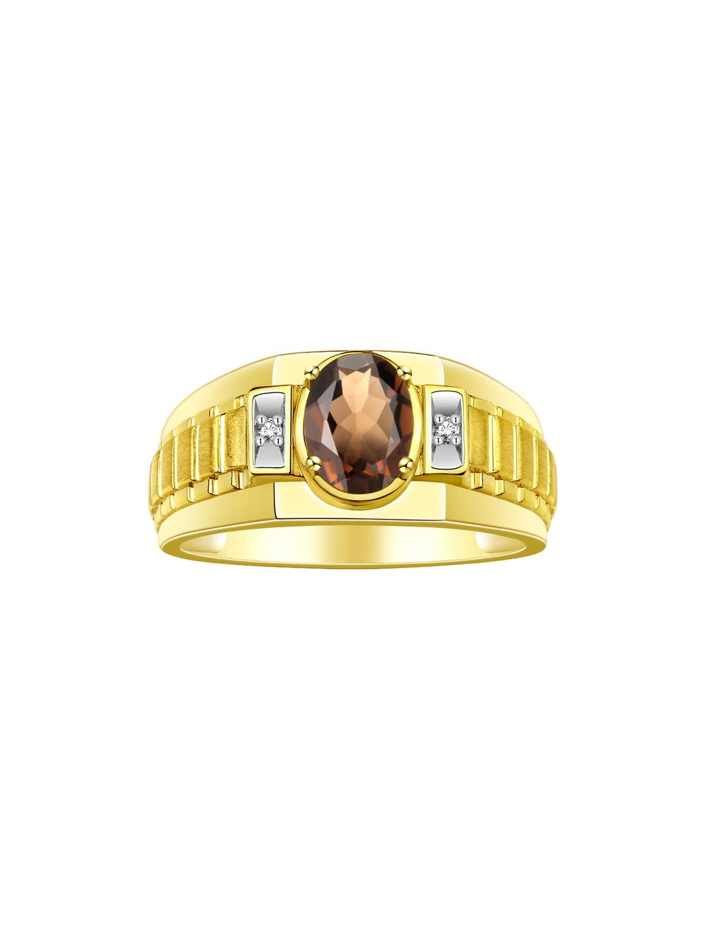 Rylos Men's Yellow Gold Plated Silver Designer Rings - Classic Style with 8x6MM Oval Gemstone & Diamond Accents - Birthstone Rings in Sizes 8-13