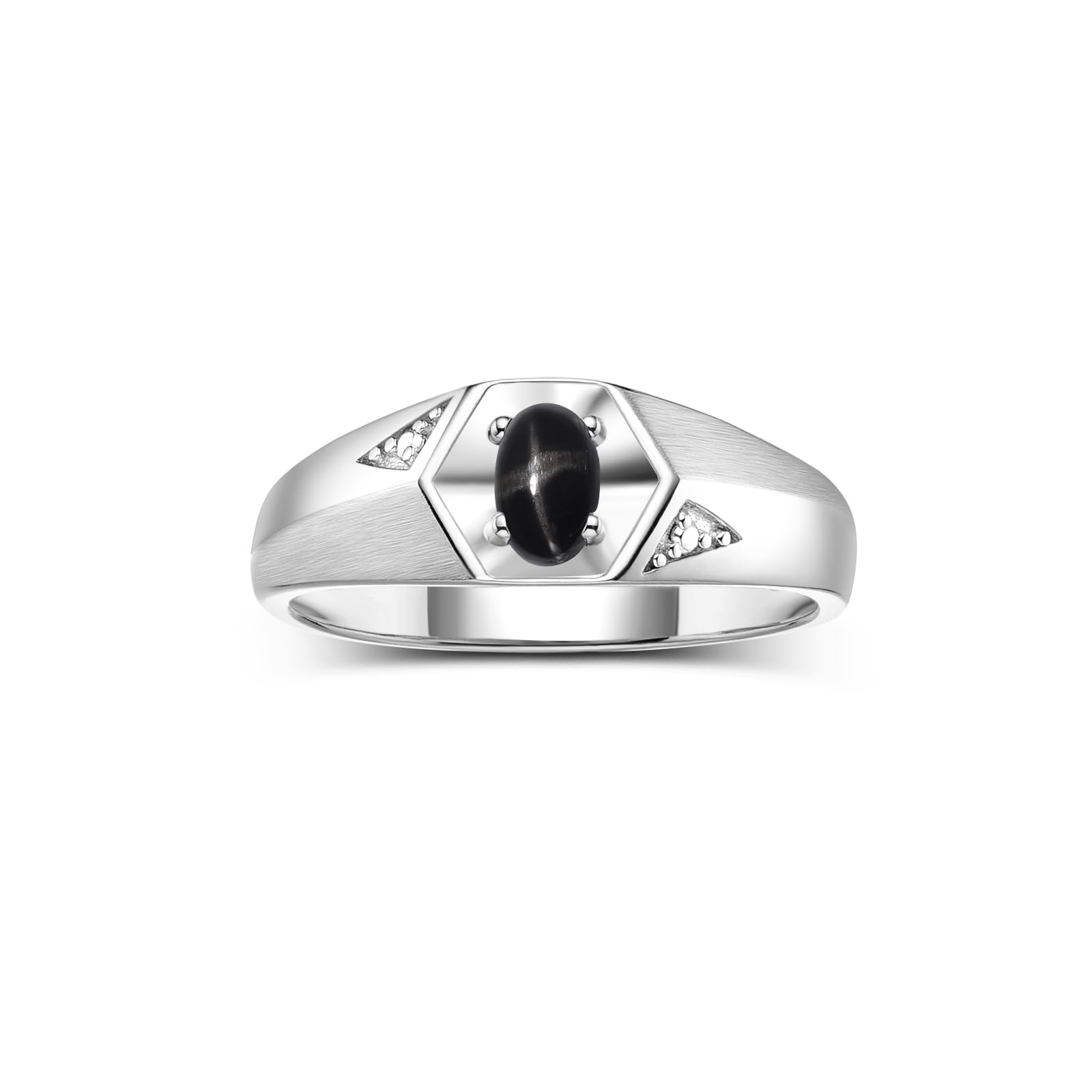Rylos Men's Sterling Silver Classic 6X4MM Oval Gemstone & Diamond Ring - Birthstone Elegance, Sizes 8-13