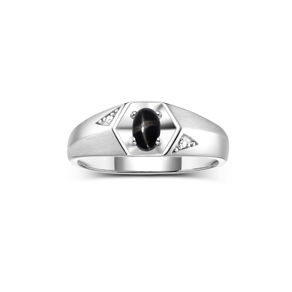 Rylos Men's Sterling Silver Classic 6X4MM Oval Gemstone & Diamond Ring - Birthstone Elegance, Sizes 8-13