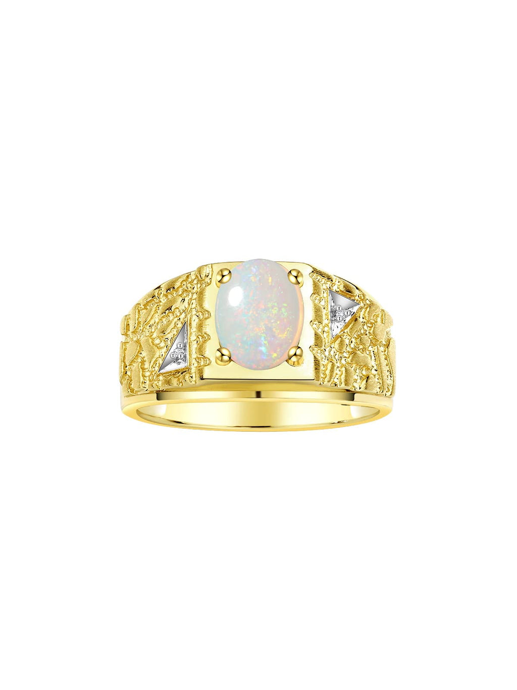 Rylos Men's Rings Designer Nugget Ring: Oval 9X7MM Gemstone & Sparkling Diamonds - Color Stone Birthstone Rings for Men, Yellow Gold Plated Silver Rings in Sizes 8-13. Mens Jewelry