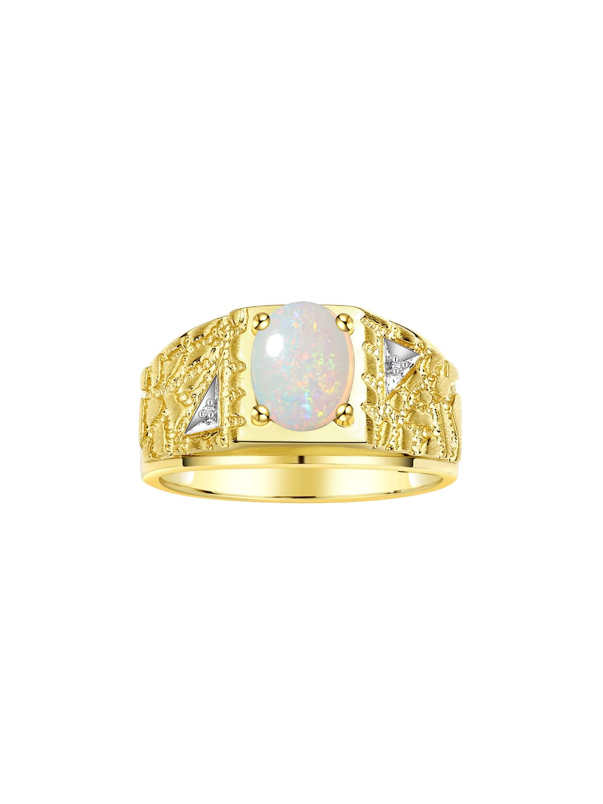 Rylos Men's Rings Designer Nugget Ring: Oval 9X7MM Gemstone & Sparkling Diamonds - Color Stone Birthstone Rings for Men, Yellow Gold Plated Silver Rings in Sizes 8-13. Mens Jewelry