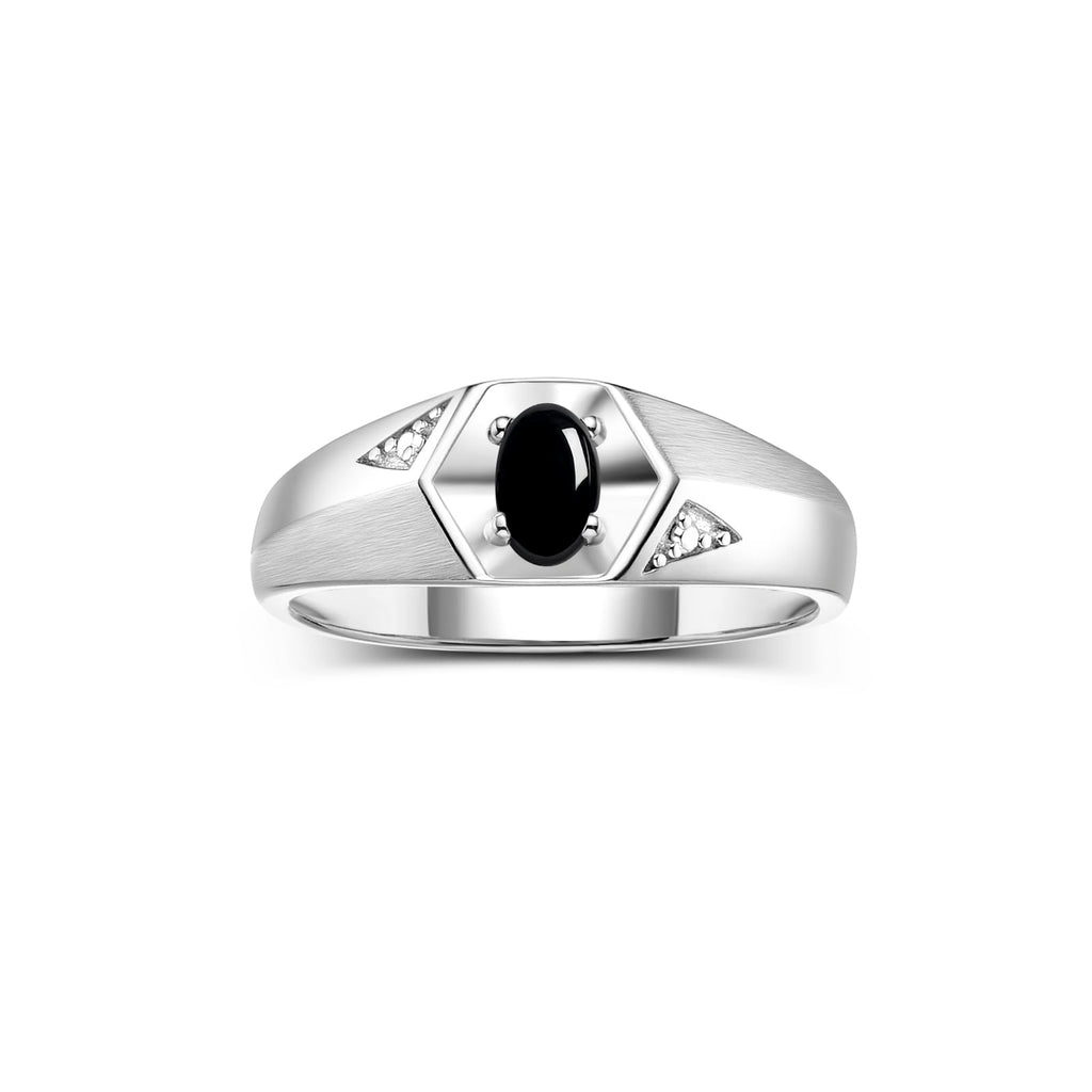 Rylos Men's Sterling Silver Classic 6X4MM Oval Gemstone & Diamond Ring - Birthstone Elegance, Sizes 8-13