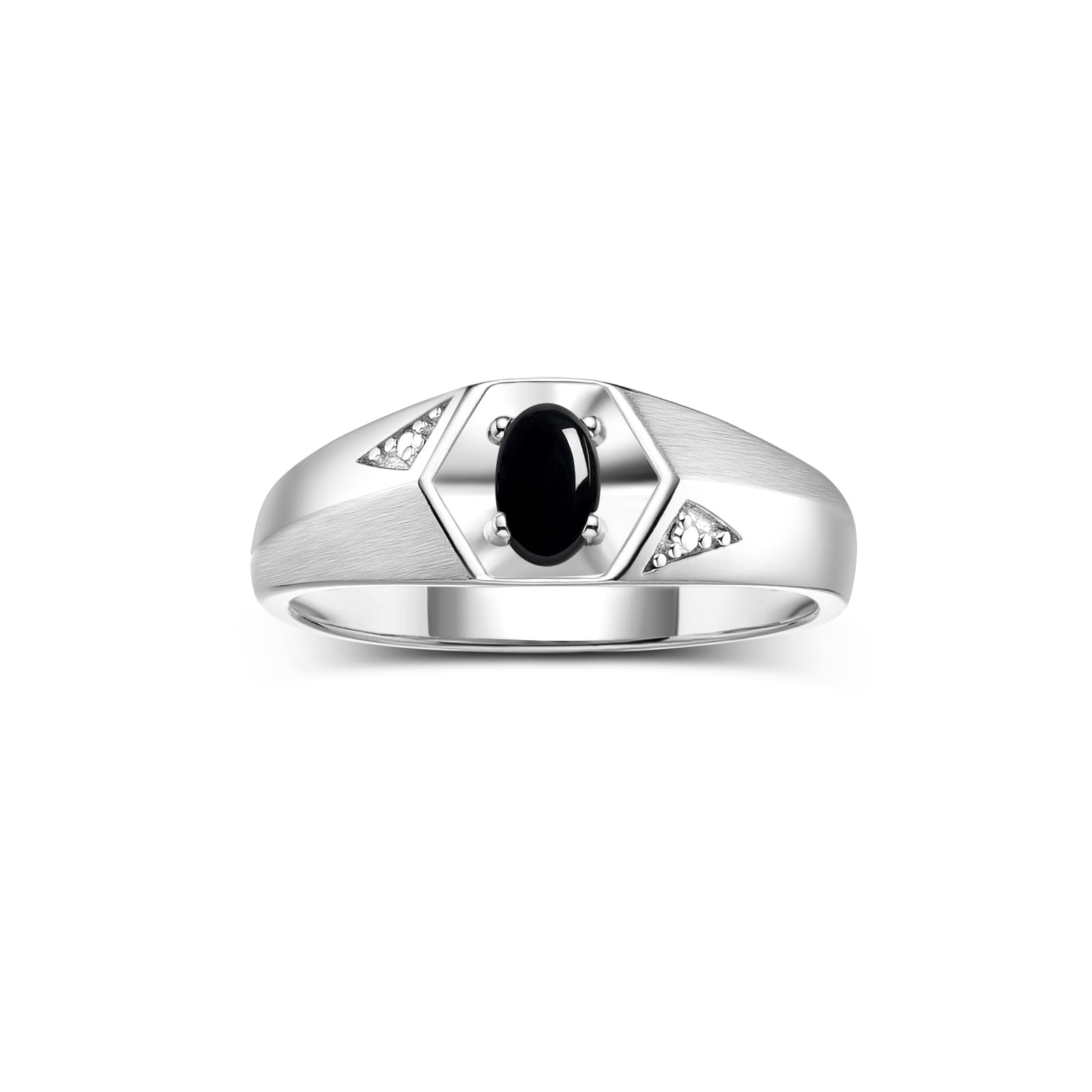 Rylos Men's Sterling Silver Classic 6X4MM Oval Gemstone & Diamond Ring - Birthstone Elegance, Sizes 8-13
