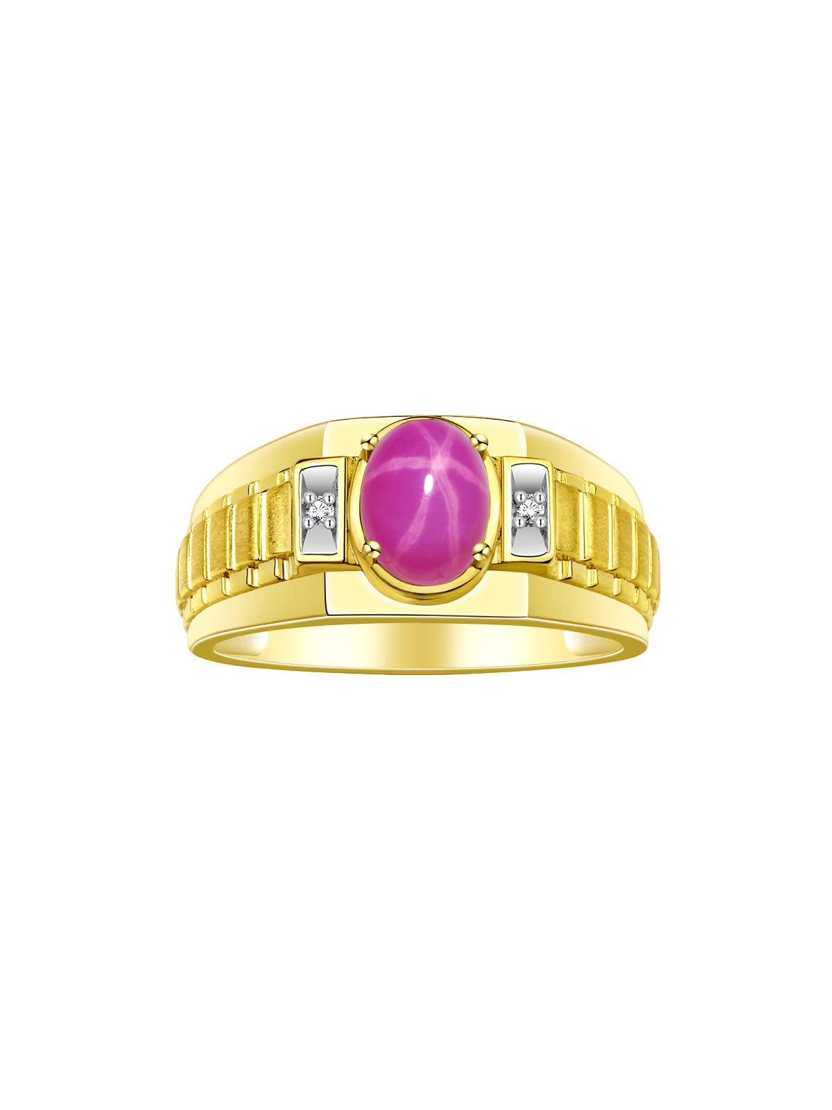 Rylos Men's Yellow Gold Plated Silver Designer Rings - Classic Style with 8x6MM Oval Gemstone & Diamond Accents - Birthstone Rings in Sizes 8-13