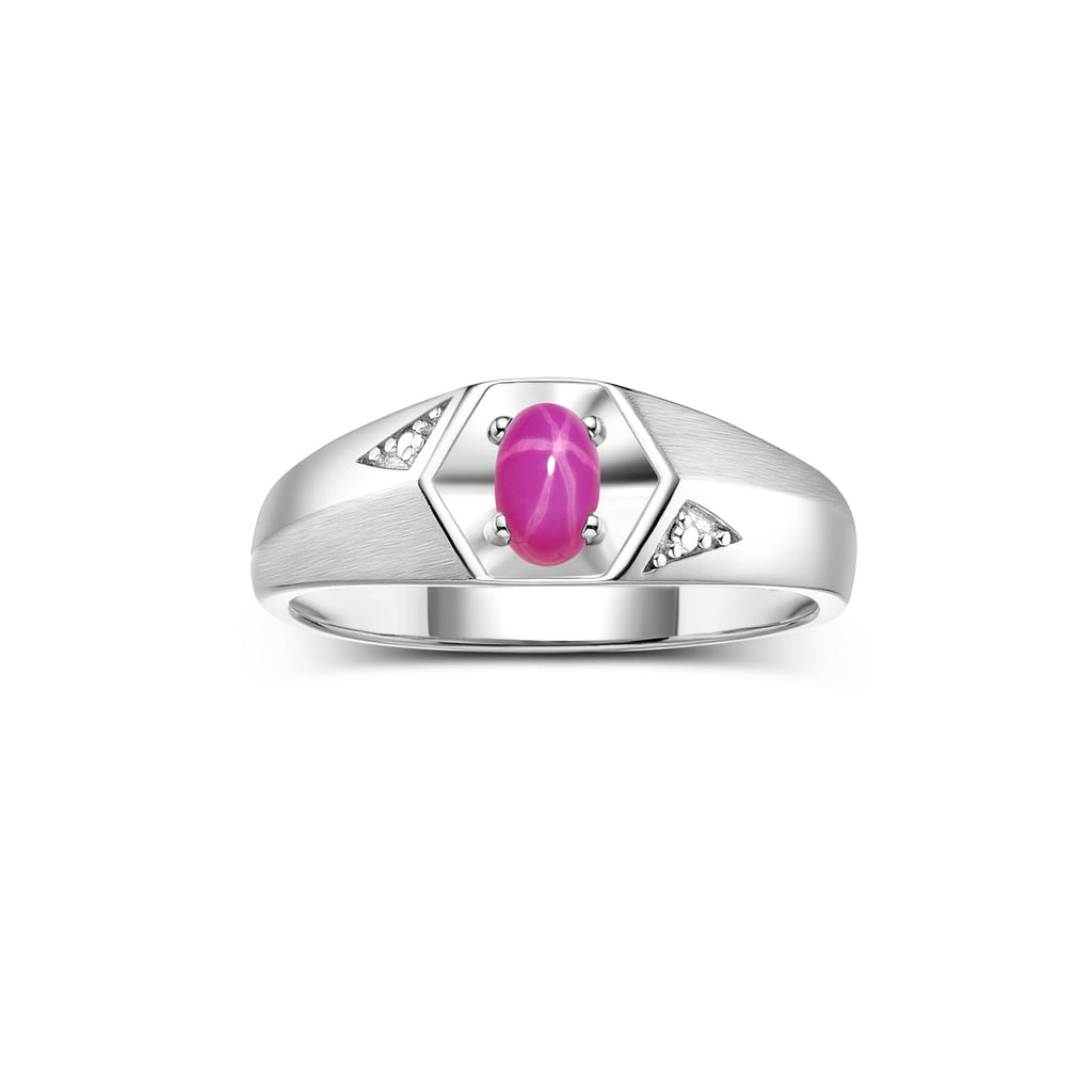 Rylos Men's Sterling Silver Classic 6X4MM Oval Gemstone & Diamond Ring - Birthstone Elegance, Sizes 8-13