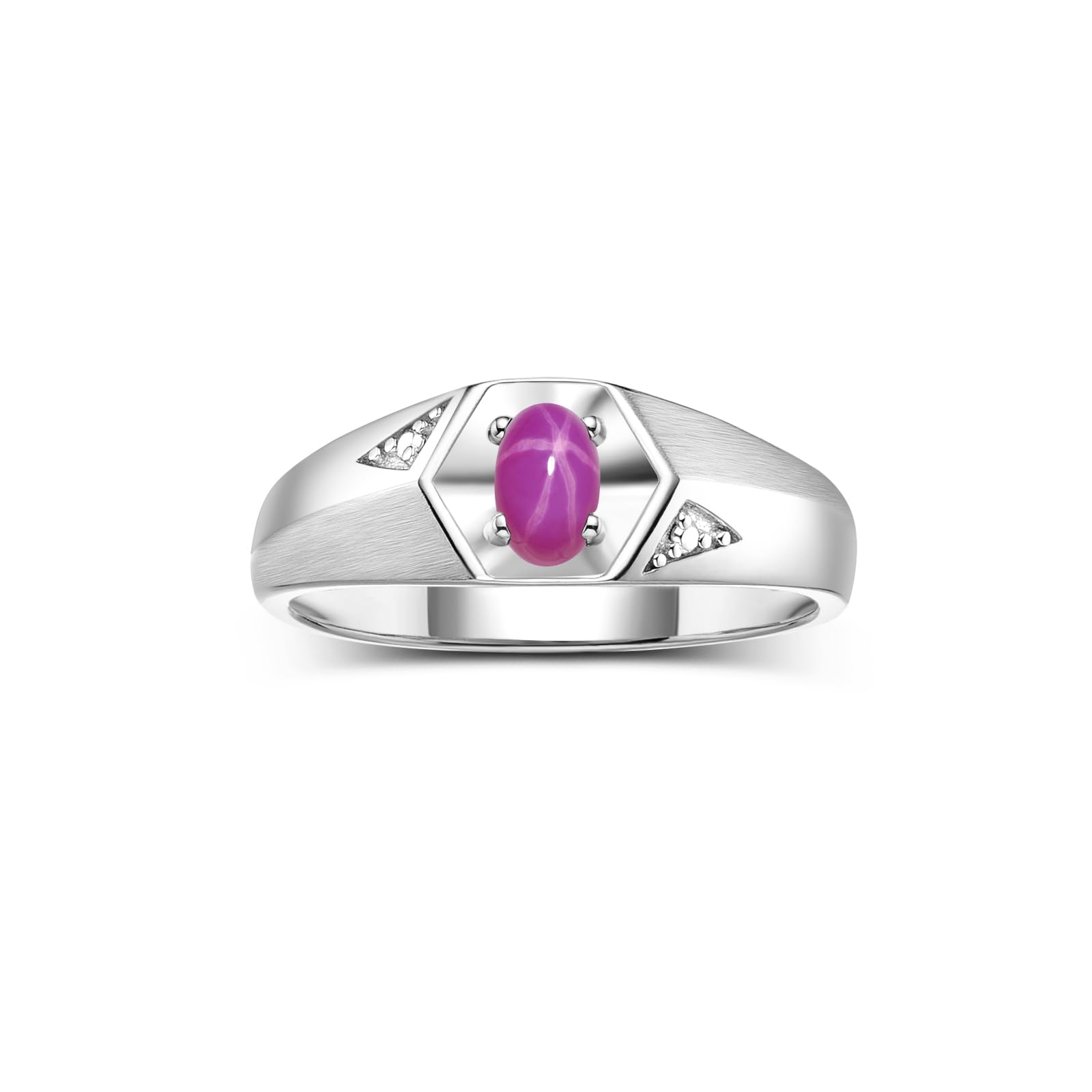 Rylos Men's Sterling Silver Classic 6X4MM Oval Gemstone & Diamond Ring - Birthstone Elegance, Sizes 8-13