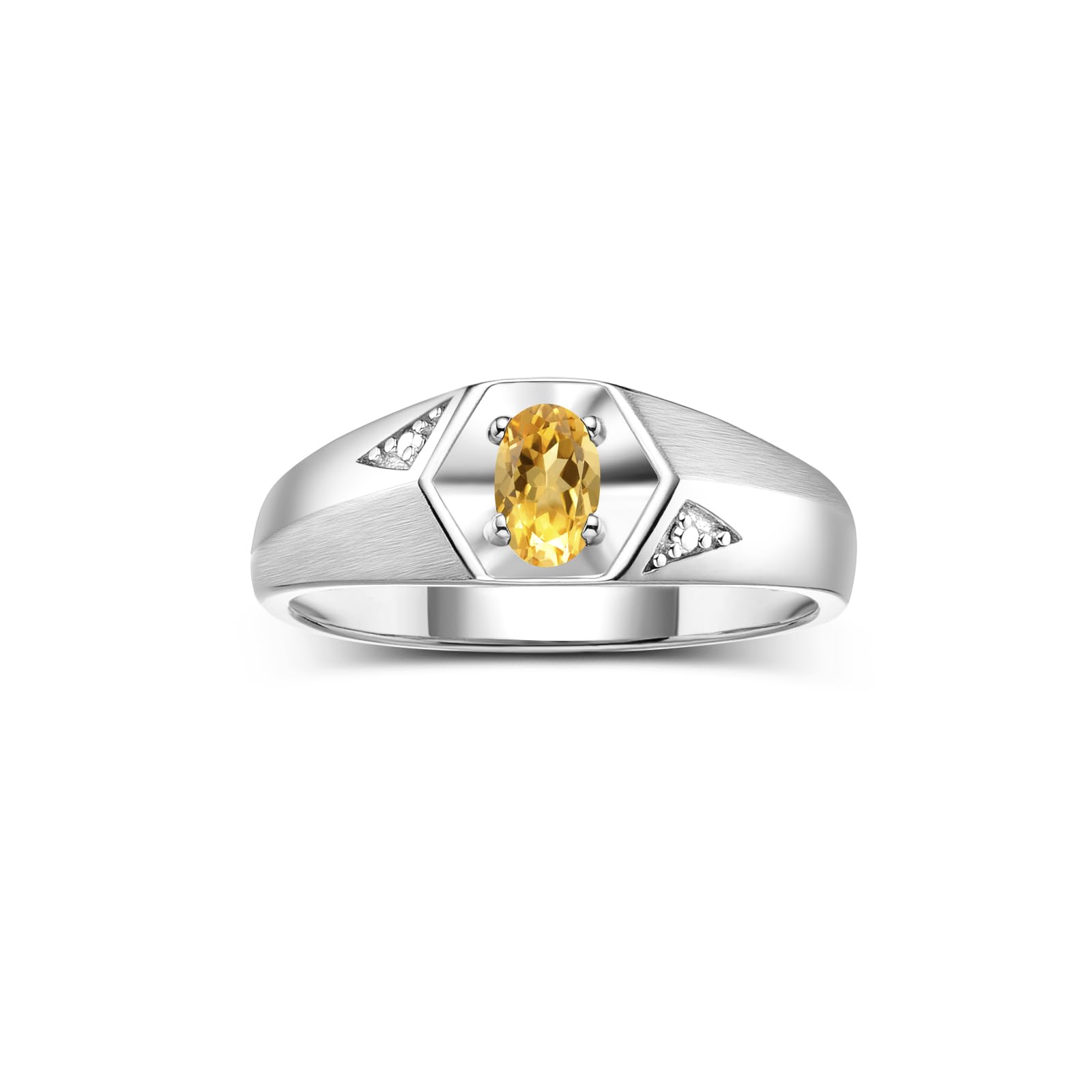 Rylos Men's Sterling Silver Classic 6X4MM Oval Gemstone & Diamond Ring - Birthstone Elegance, Sizes 8-13