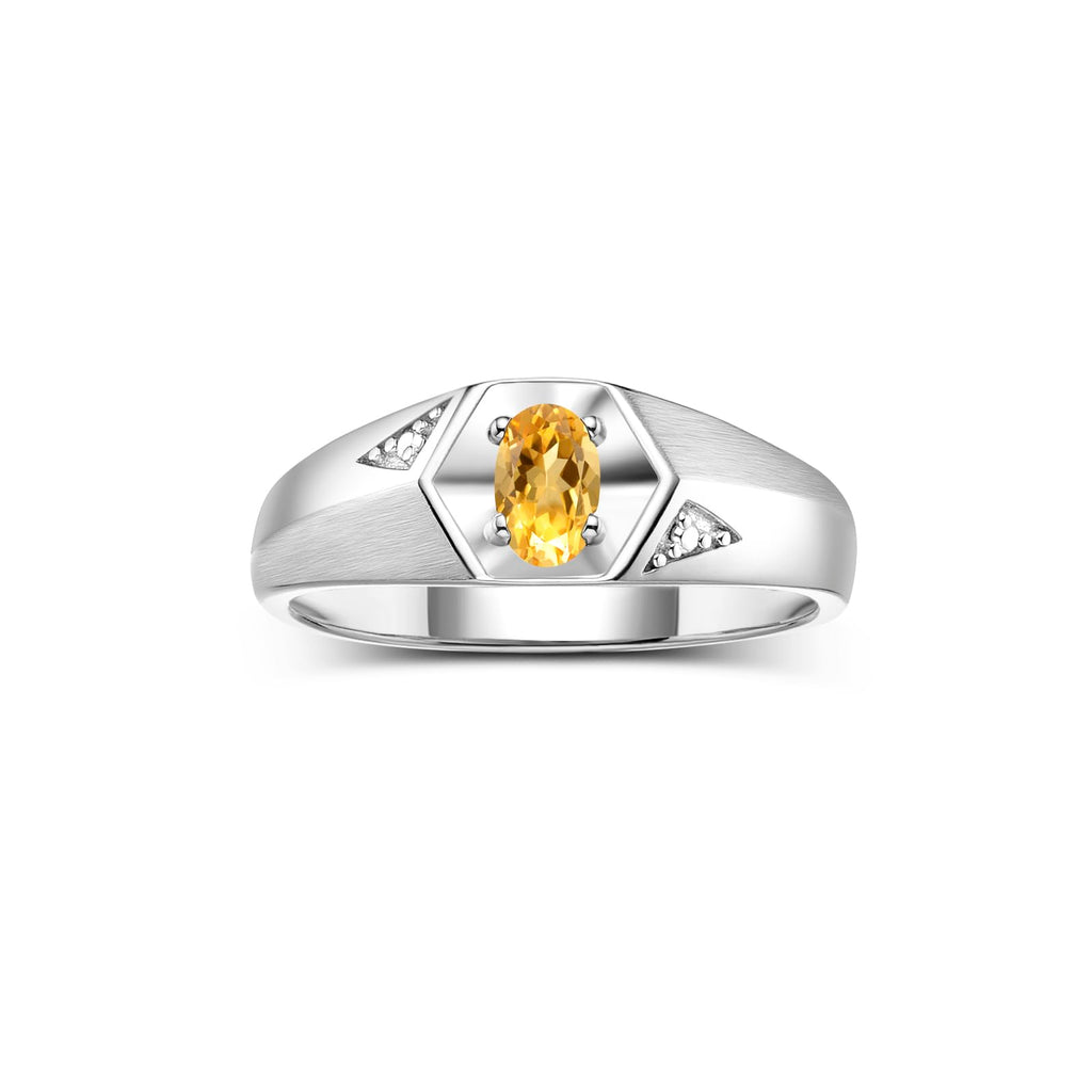 Rylos Men's Sterling Silver Classic 6X4MM Oval Gemstone & Diamond Ring - Birthstone Elegance, Sizes 8-13