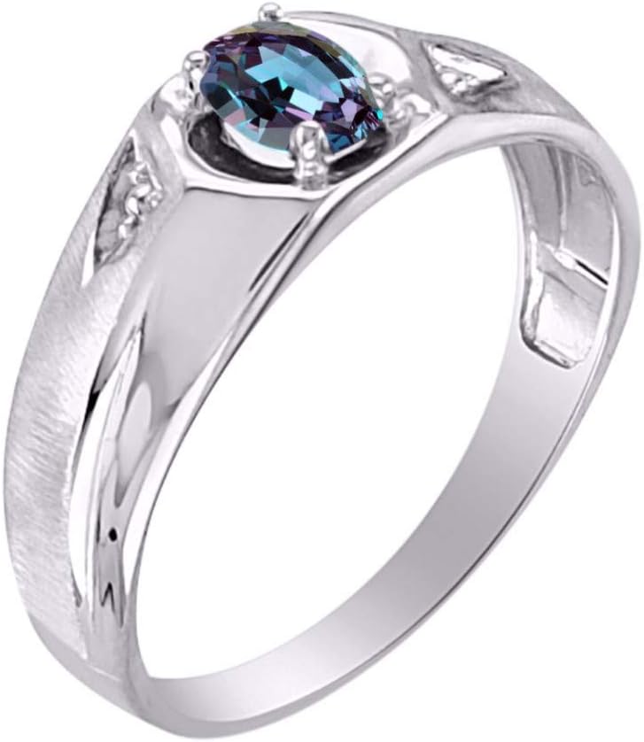 Rylos Men's Sterling Silver Classic 6X4MM Oval Gemstone & Diamond Ring - Birthstone Elegance, Sizes 8-13