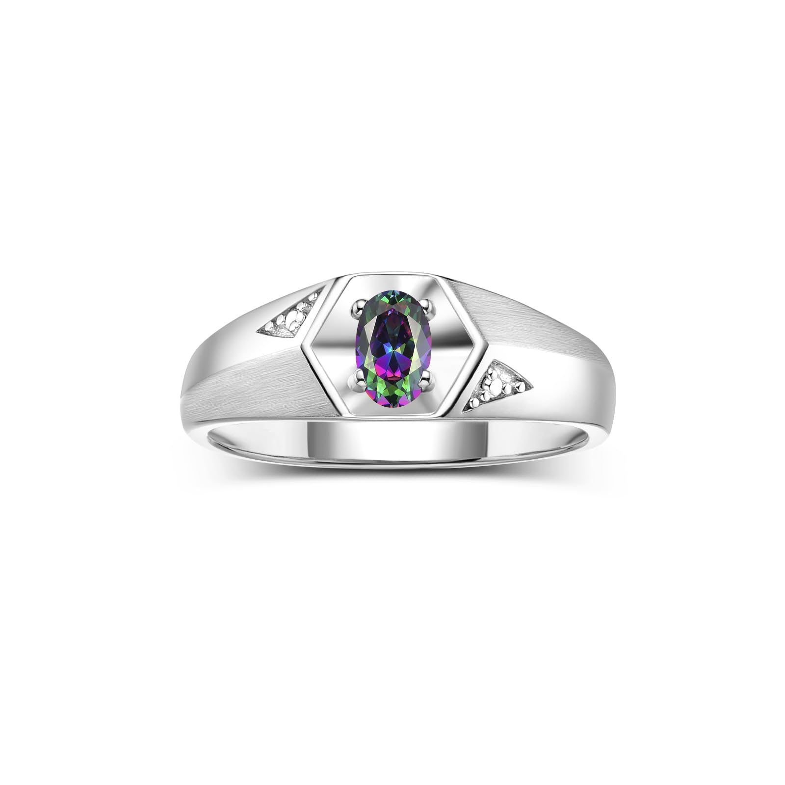 Rylos Men's Sterling Silver Classic 6X4MM Oval Gemstone & Diamond Ring - Birthstone Elegance, Sizes 8-13