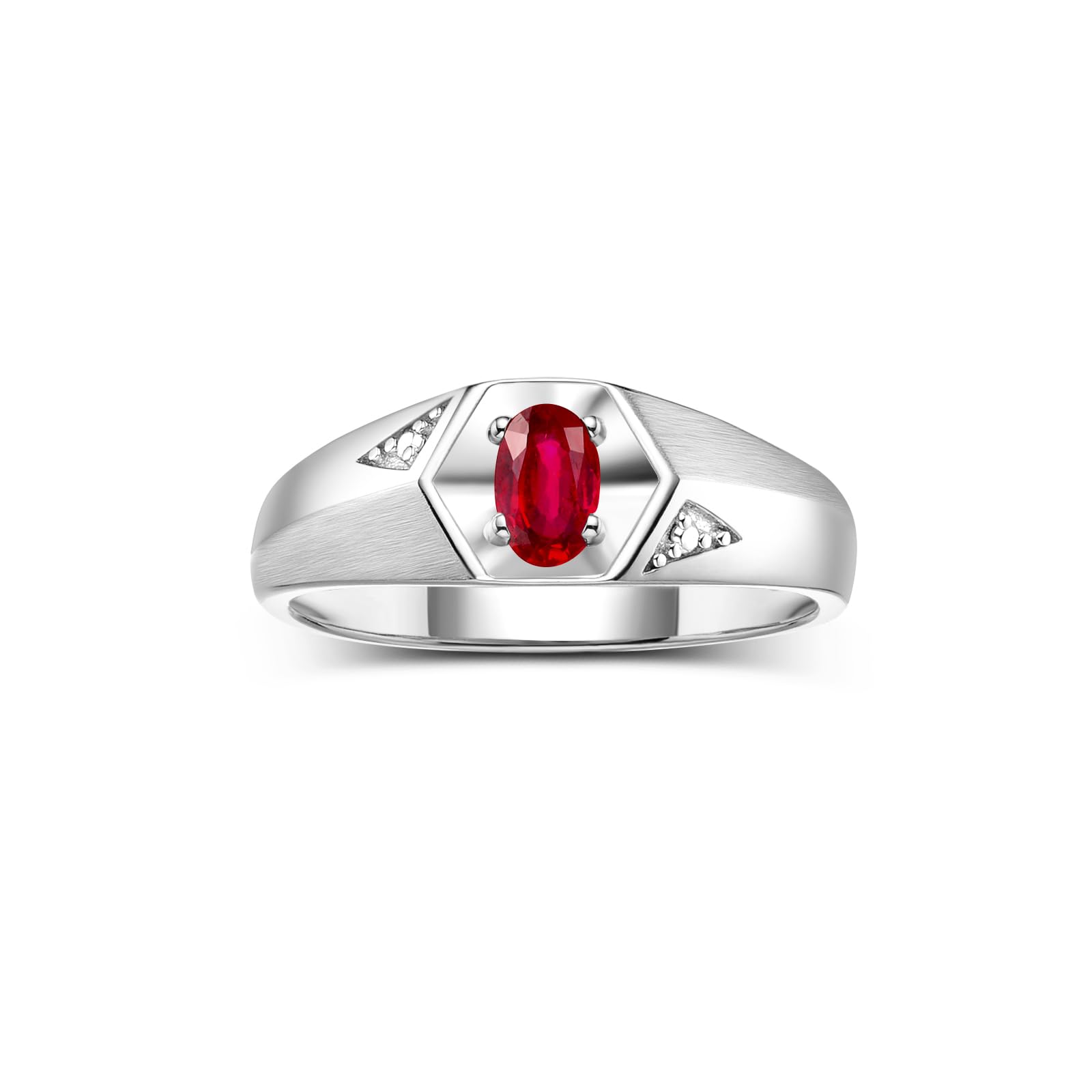 Rylos Men's Sterling Silver Classic 6X4MM Oval Gemstone & Diamond Ring - Birthstone Elegance, Sizes 8-13
