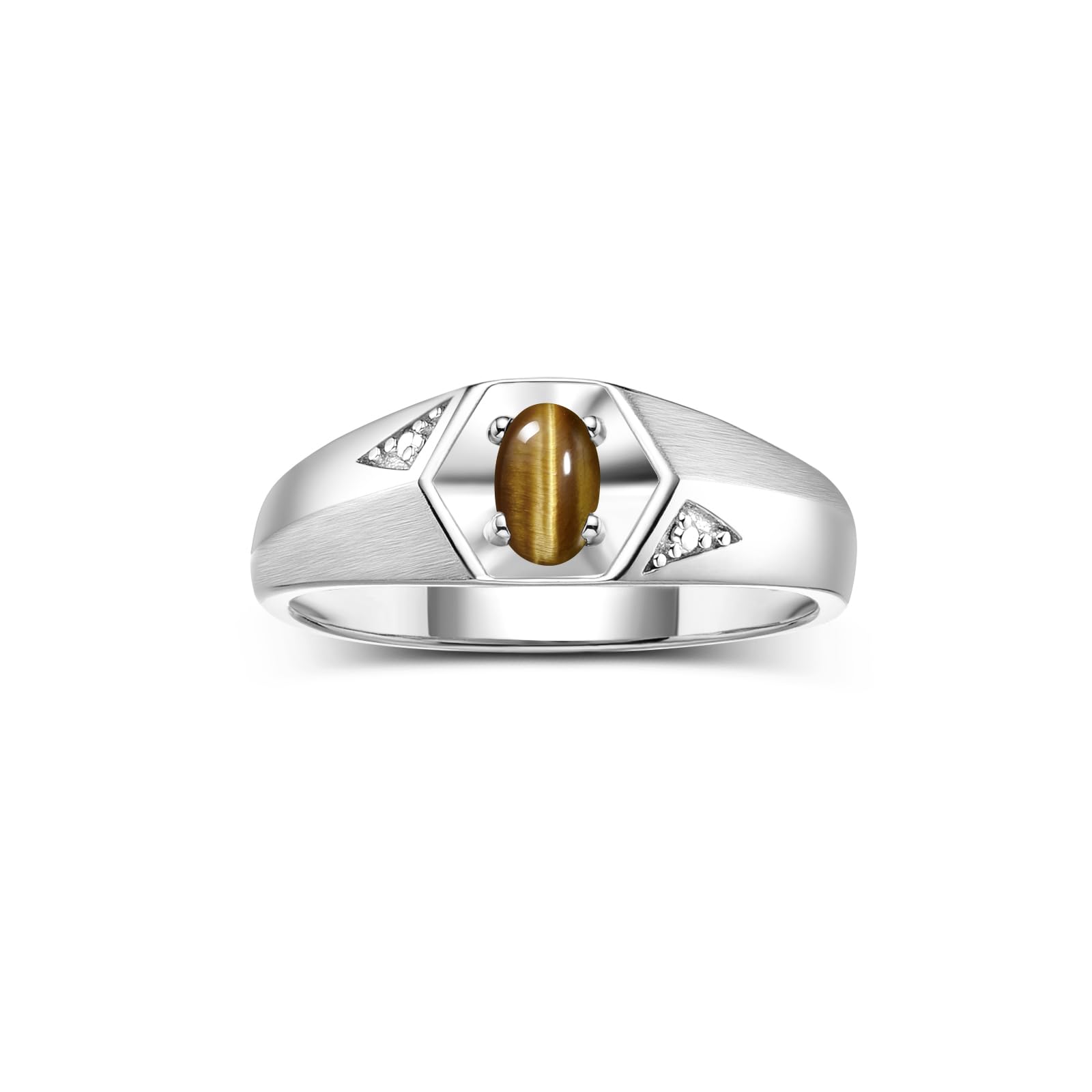 Rylos Men's Sterling Silver Classic 6X4MM Oval Gemstone & Diamond Ring - Birthstone Elegance, Sizes 8-13