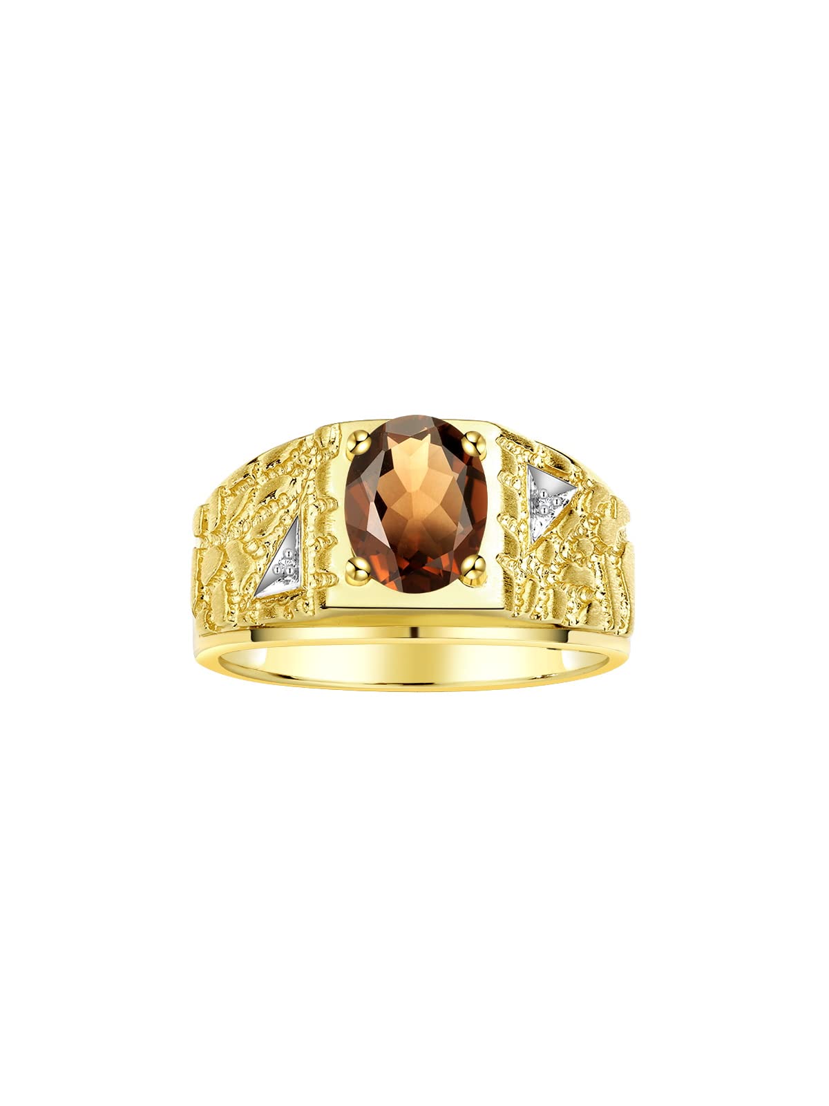 Rylos Men's Rings Designer Nugget Ring: Oval 9X7MM Gemstone & Sparkling Diamonds - Color Stone Birthstone Rings for Men, Yellow Gold Plated Silver Rings in Sizes 8-13. Mens Jewelry