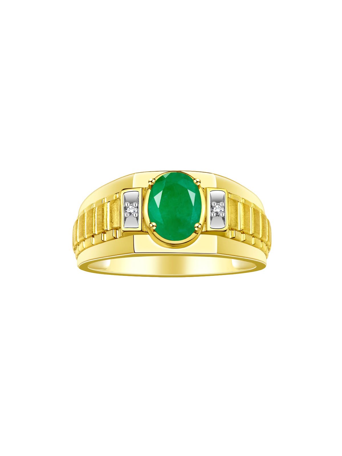 Rylos Men's Yellow Gold Plated Silver Designer Rings - Classic Style with 8x6MM Oval Gemstone & Diamond Accents - Birthstone Rings in Sizes 8-13