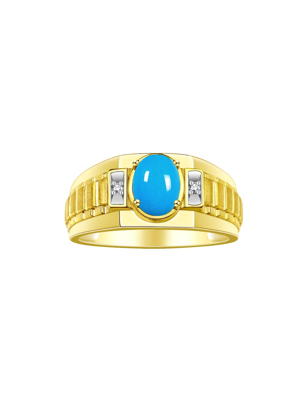 Rylos Men's Yellow Gold Plated Silver Designer Rings - Classic Style with 8x6MM Oval Gemstone & Diamond Accents - Birthstone Rings in Sizes 8-13