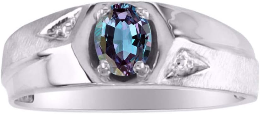 Rylos Men's Sterling Silver Classic 6X4MM Oval Gemstone & Diamond Ring - Birthstone Elegance, Sizes 8-13
