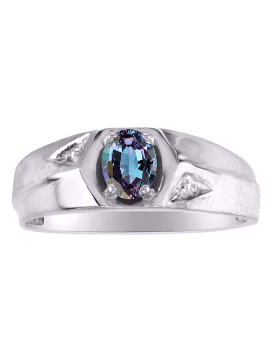 Rylos Men's Sterling Silver Classic 6X4MM Oval Gemstone & Diamond Ring - Birthstone Elegance, Sizes 8-13