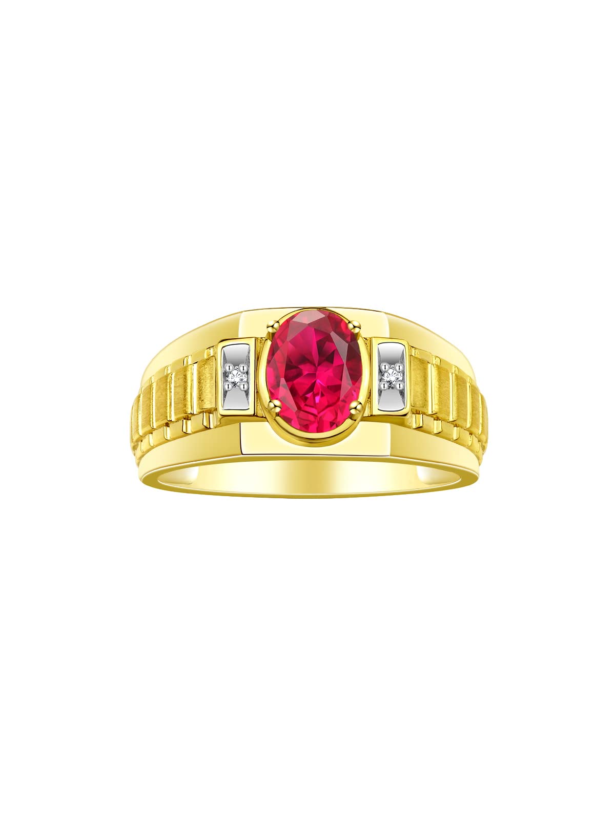 Rylos Men's Yellow Gold Plated Silver Designer Rings - Classic Style with 8x6MM Oval Gemstone & Diamond Accents - Birthstone Rings in Sizes 8-13