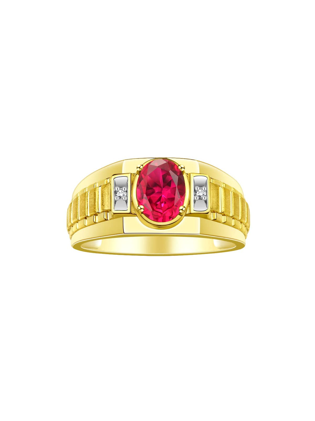 Rylos Men's Yellow Gold Plated Silver Designer Rings - Classic Style with 8x6MM Oval Gemstone & Diamond Accents - Birthstone Rings in Sizes 8-13