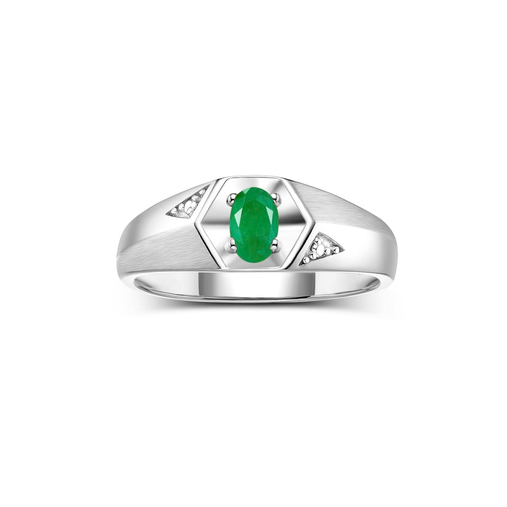 Rylos Men's Sterling Silver Classic 6X4MM Oval Gemstone & Diamond Ring - Birthstone Elegance, Sizes 8-13