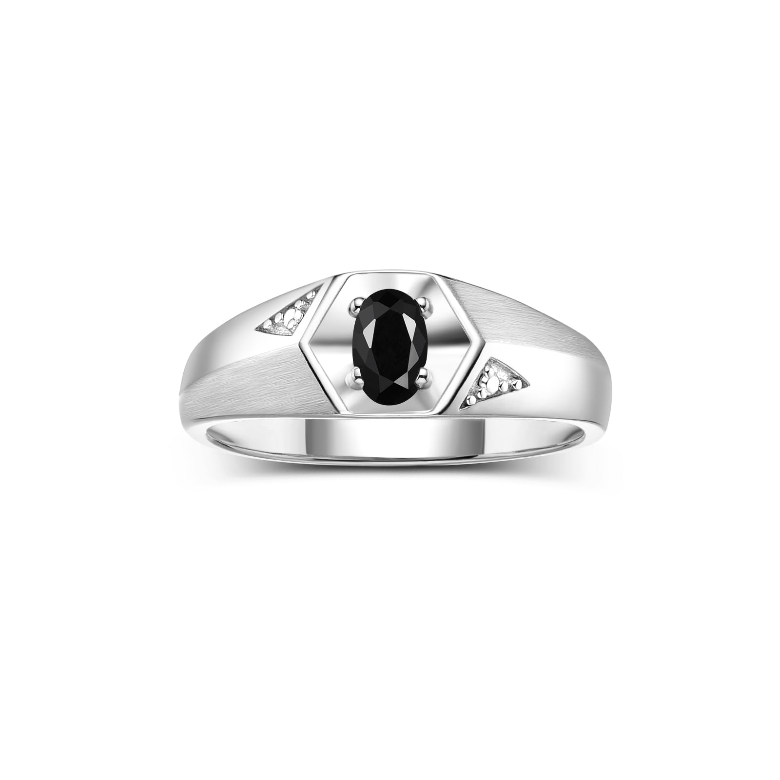 Rylos Men's Sterling Silver Classic 6X4MM Oval Gemstone & Diamond Ring - Birthstone Elegance, Sizes 8-13