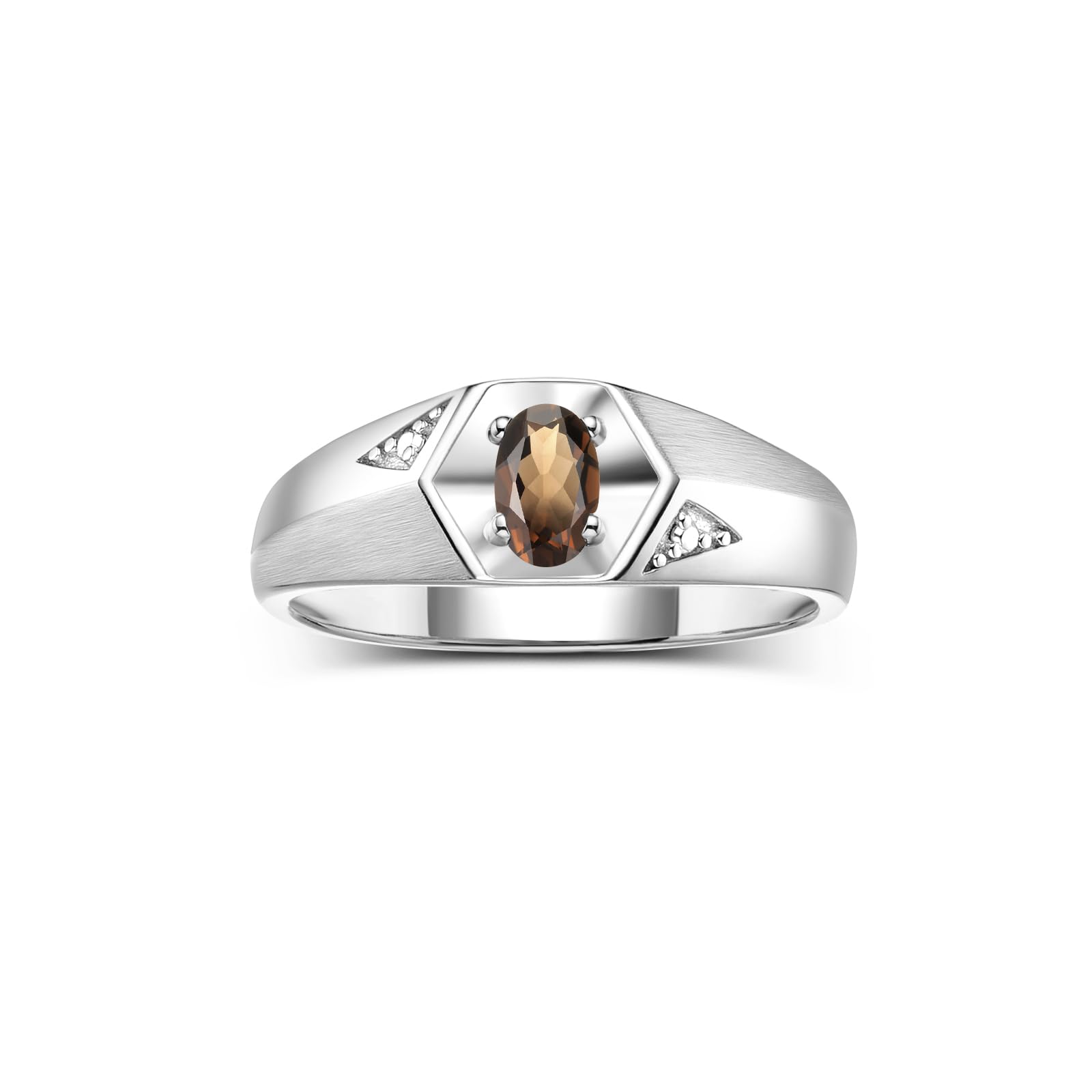 Rylos Men's Sterling Silver Classic 6X4MM Oval Gemstone & Diamond Ring - Birthstone Elegance, Sizes 8-13