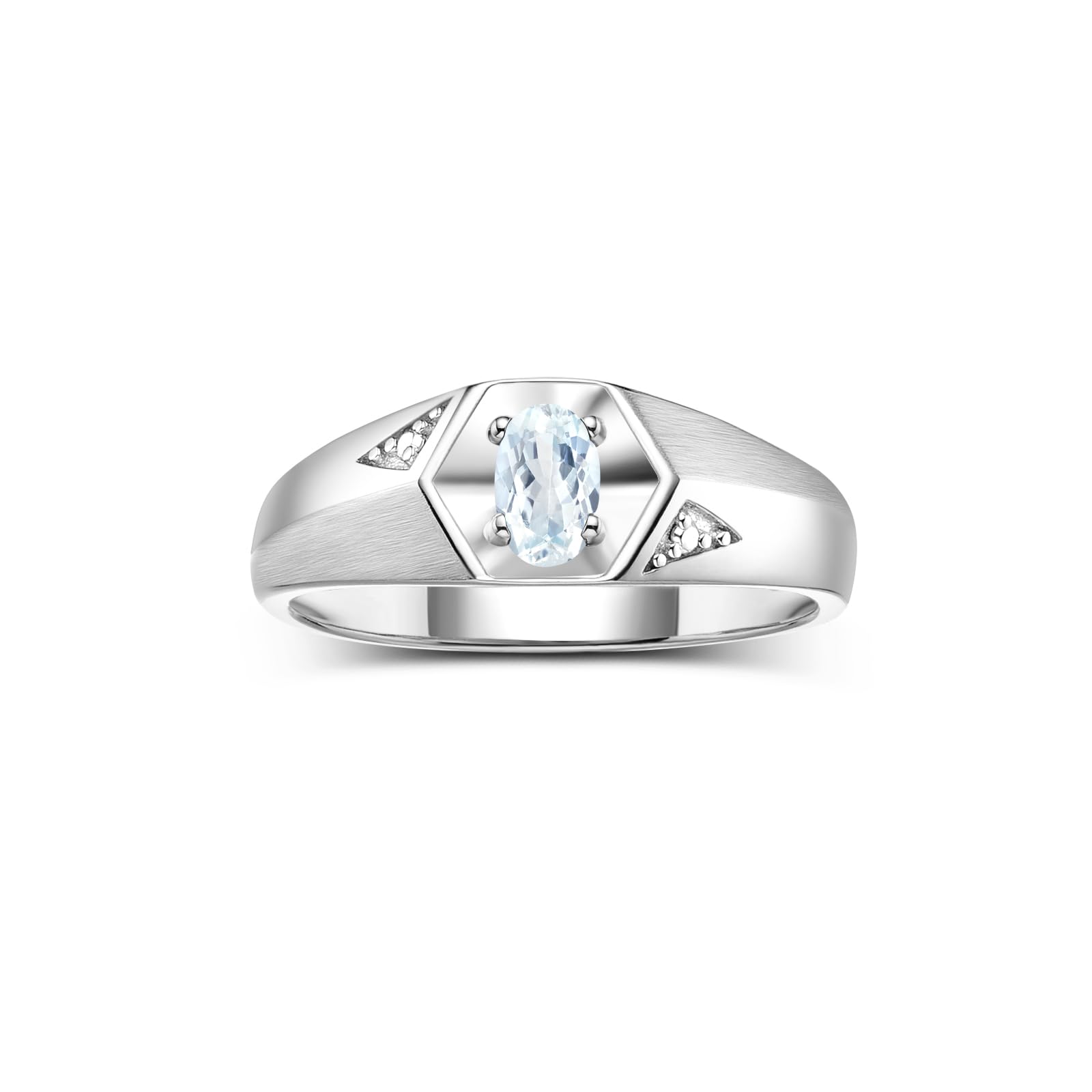 Rylos Men's Sterling Silver Classic 6X4MM Oval Gemstone & Diamond Ring - Birthstone Elegance, Sizes 8-13