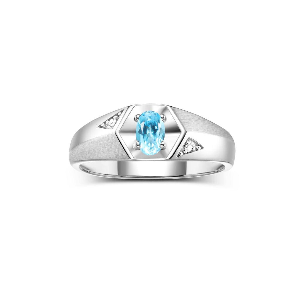 Rylos Men's Sterling Silver Classic 6X4MM Oval Gemstone & Diamond Ring - Birthstone Elegance, Sizes 8-13