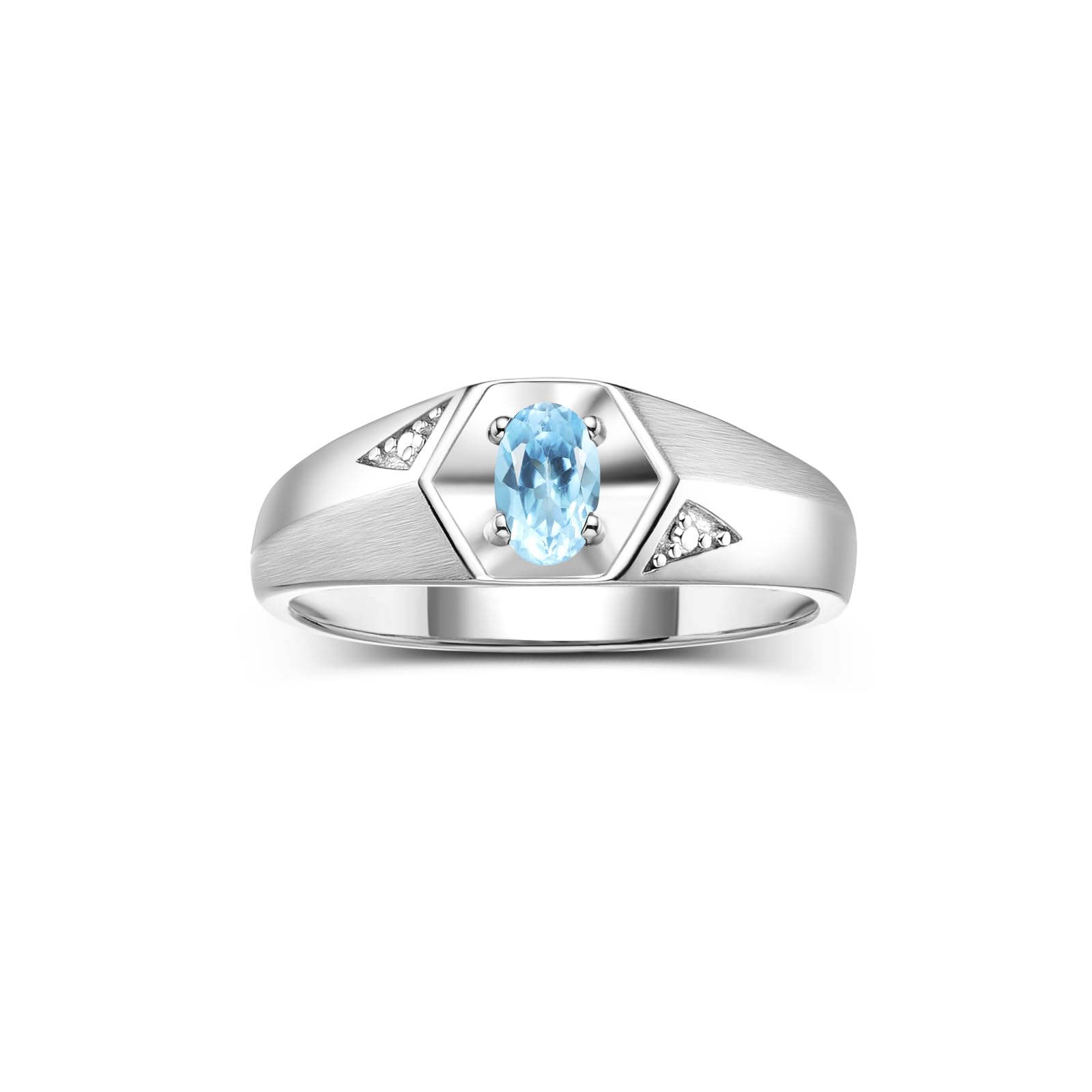 Rylos Men's Sterling Silver Classic 6X4MM Oval Gemstone & Diamond Ring - Birthstone Elegance, Sizes 8-13