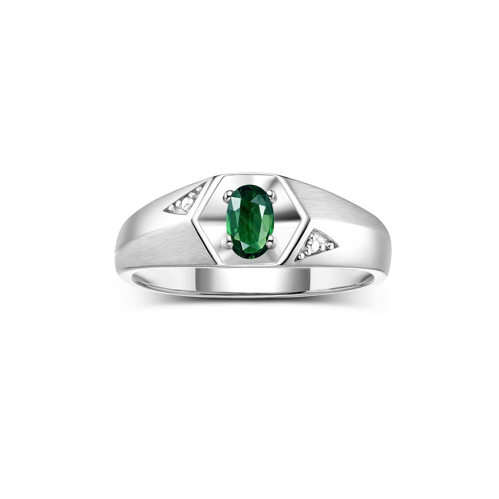 Rylos Men's Sterling Silver Classic 6X4MM Oval Gemstone & Diamond Ring - Birthstone Elegance, Sizes 8-13