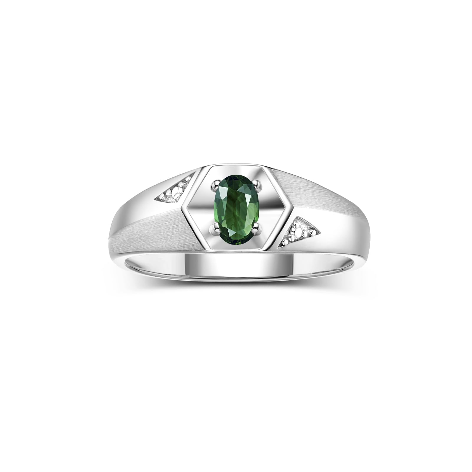 Rylos Men's Sterling Silver Classic 6X4MM Oval Gemstone & Diamond Ring - Birthstone Elegance, Sizes 8-13
