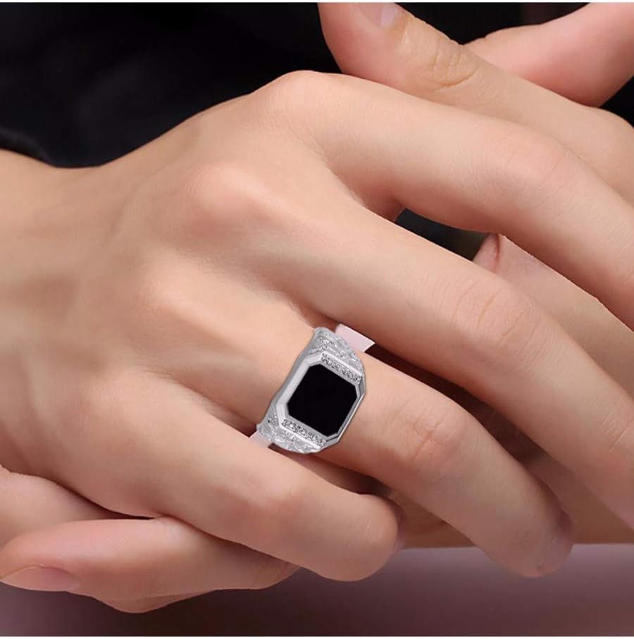 Rylos Men's Rings With Diamonds and Black Onyx, Tiger Eye, Blue, Green, or Red Quartz Set in Designer Nugget Style - Unique Sterling Silver Rings for Men, Sizes 8-13