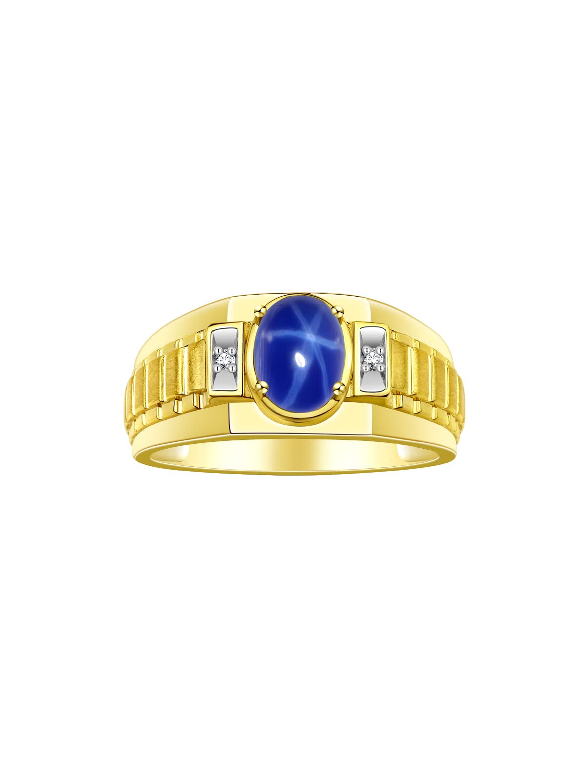 Rylos Men's Yellow Gold Plated Silver Designer Rings - Classic Style with 8x6MM Oval Gemstone & Diamond Accents - Birthstone Rings in Sizes 8-13