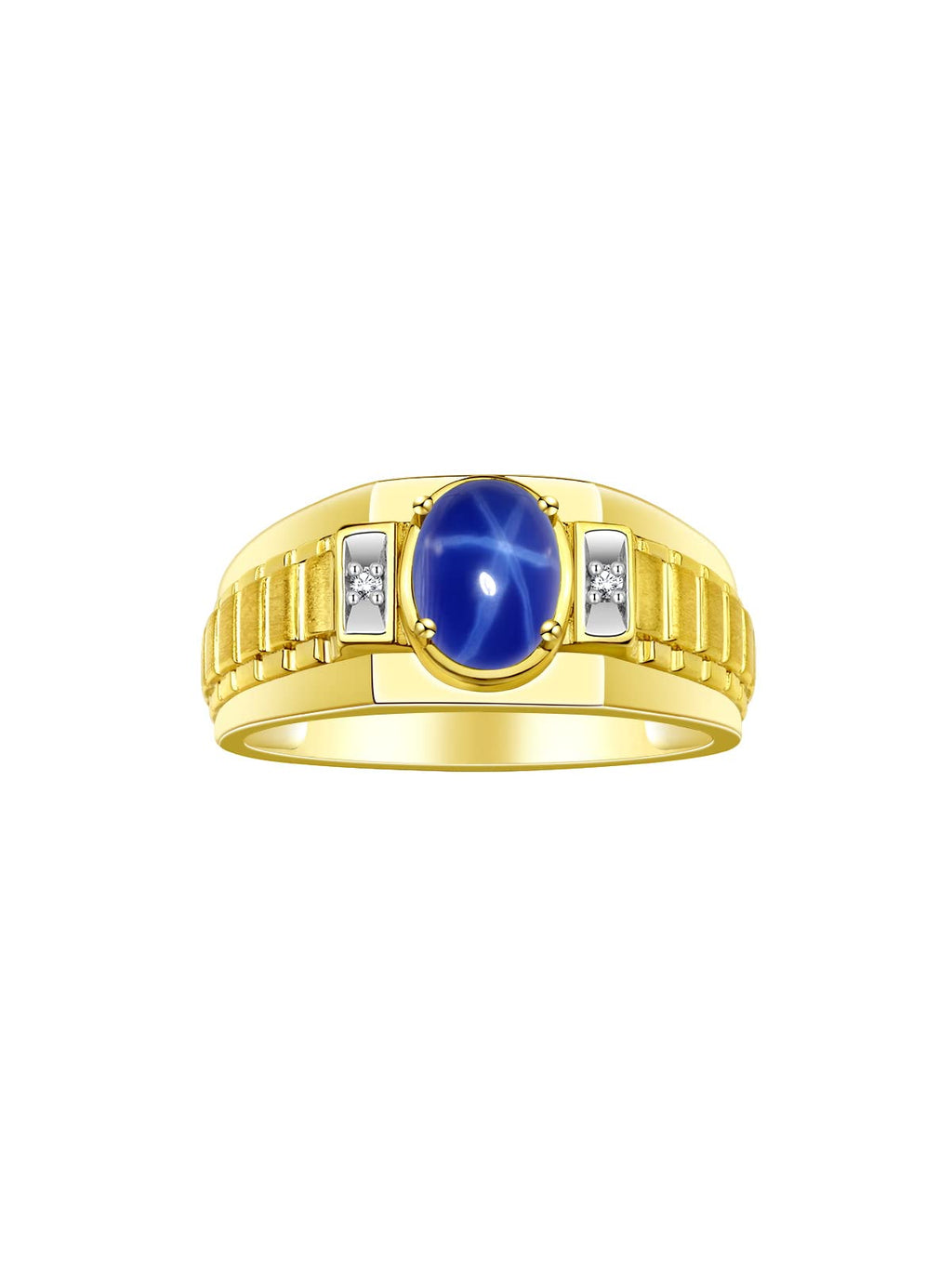 Rylos Men's Yellow Gold Plated Silver Designer Rings - Classic Style with 8x6MM Oval Gemstone & Diamond Accents - Birthstone Rings in Sizes 8-13