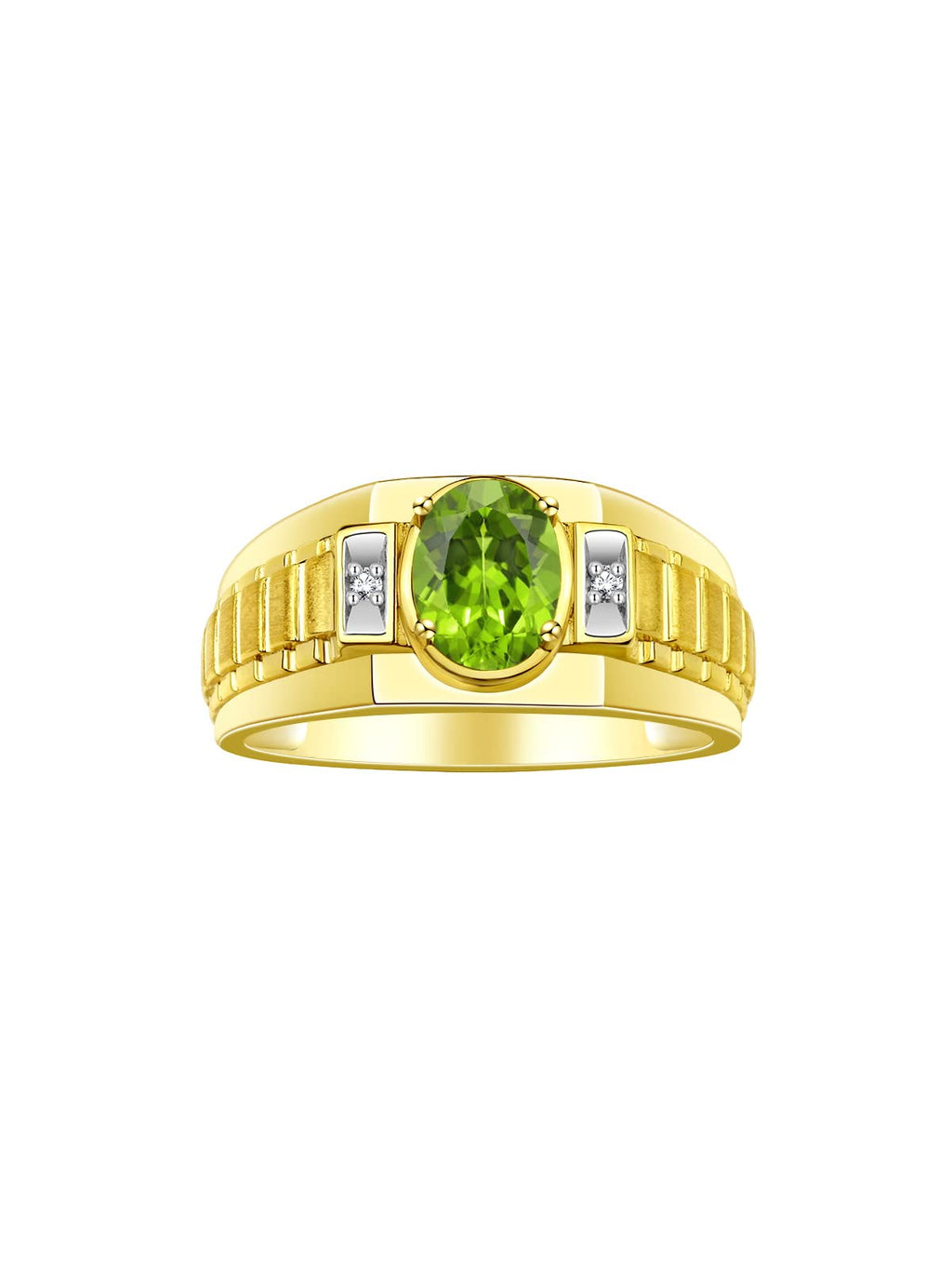 Rylos Men's Yellow Gold Plated Silver Designer Rings - Classic Style with 8x6MM Oval Gemstone & Diamond Accents - Birthstone Rings in Sizes 8-13