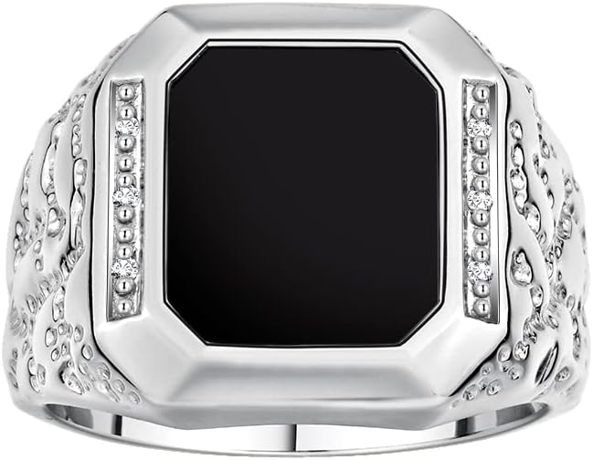 Rylos Men's Rings With Diamonds and Black Onyx, Tiger Eye, Blue, Green, or Red Quartz Set in Designer Nugget Style - Unique Sterling Silver Rings for Men, Sizes 8-13