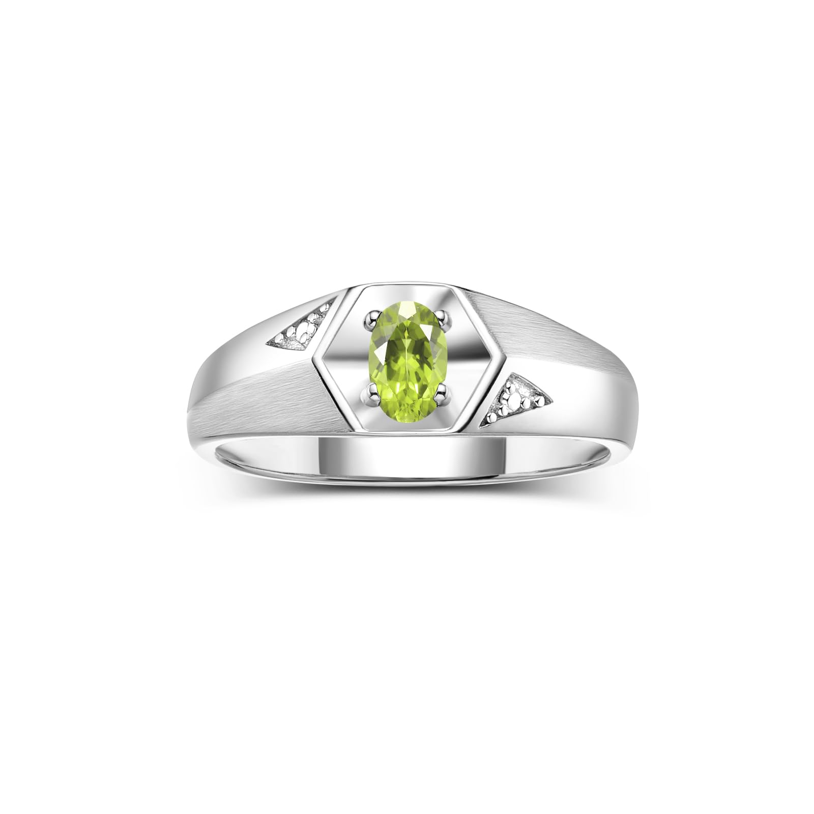 Rylos Men's Sterling Silver Classic 6X4MM Oval Gemstone & Diamond Ring - Birthstone Elegance, Sizes 8-13