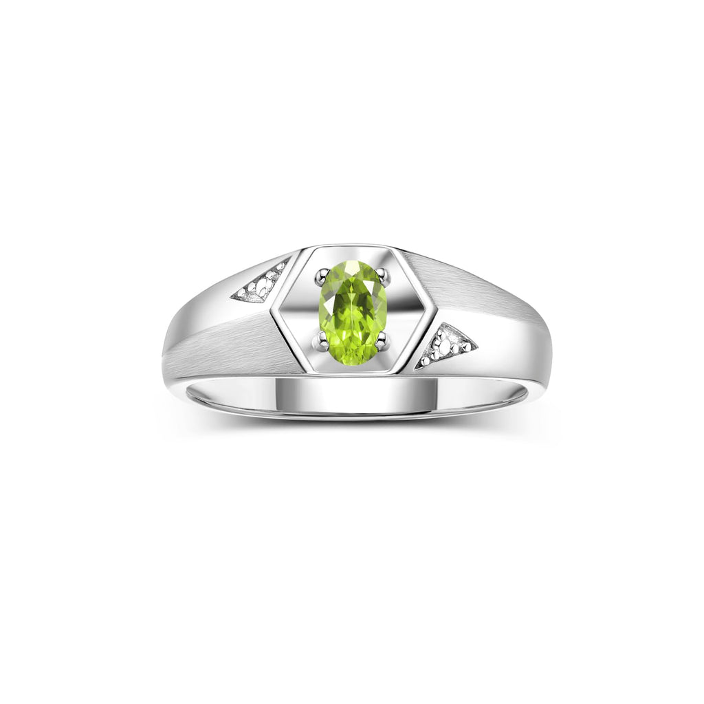Rylos Men's Sterling Silver Classic 6X4MM Oval Gemstone & Diamond Ring - Birthstone Elegance, Sizes 8-13