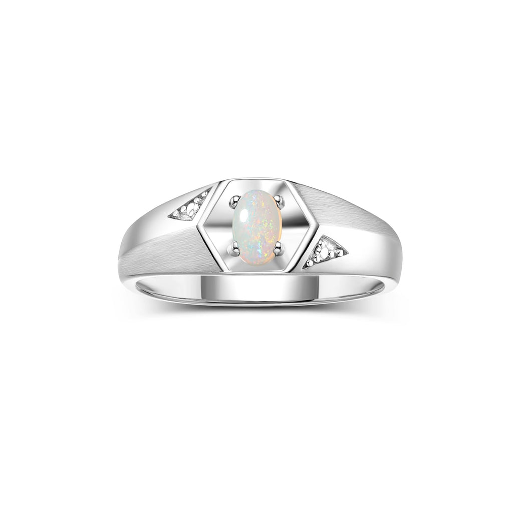 Rylos Men's Sterling Silver Classic 6X4MM Oval Gemstone & Diamond Ring - Birthstone Elegance, Sizes 8-13