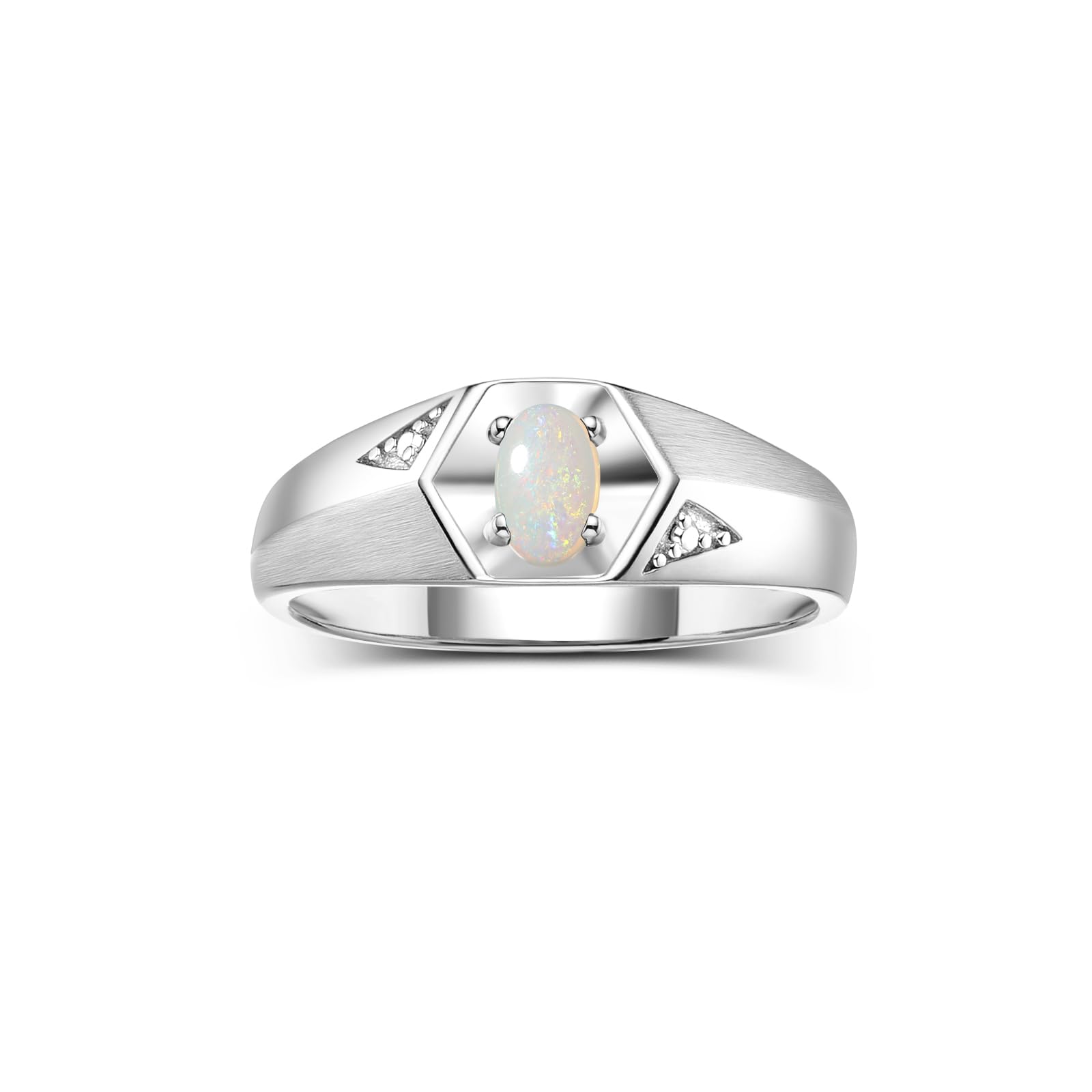Rylos Men's Sterling Silver Classic 6X4MM Oval Gemstone & Diamond Ring - Birthstone Elegance, Sizes 8-13