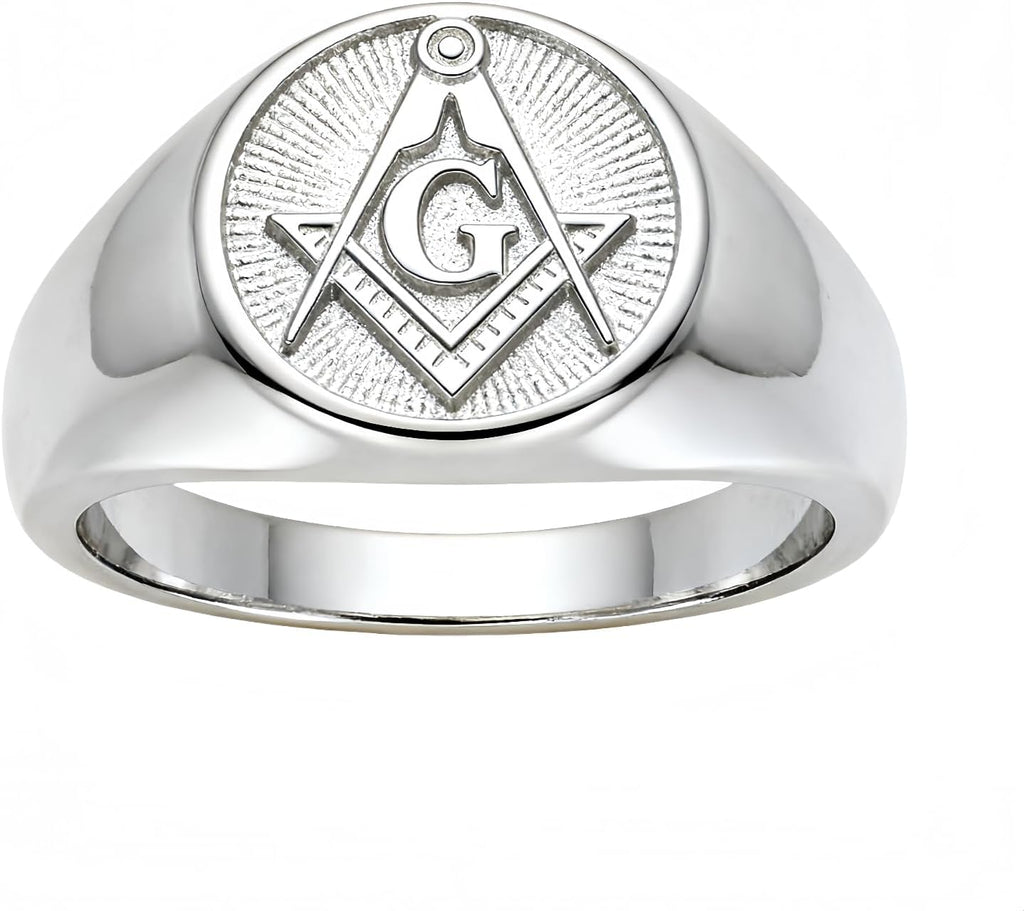 KQF Freemason Masonic Ring for Men Women 925 Sterling Silver or 10k 14k 18k Gold Mason Signet Band Masonic Jewelry Sizes 4-16 Gift for Anniversary Birthday Graduation